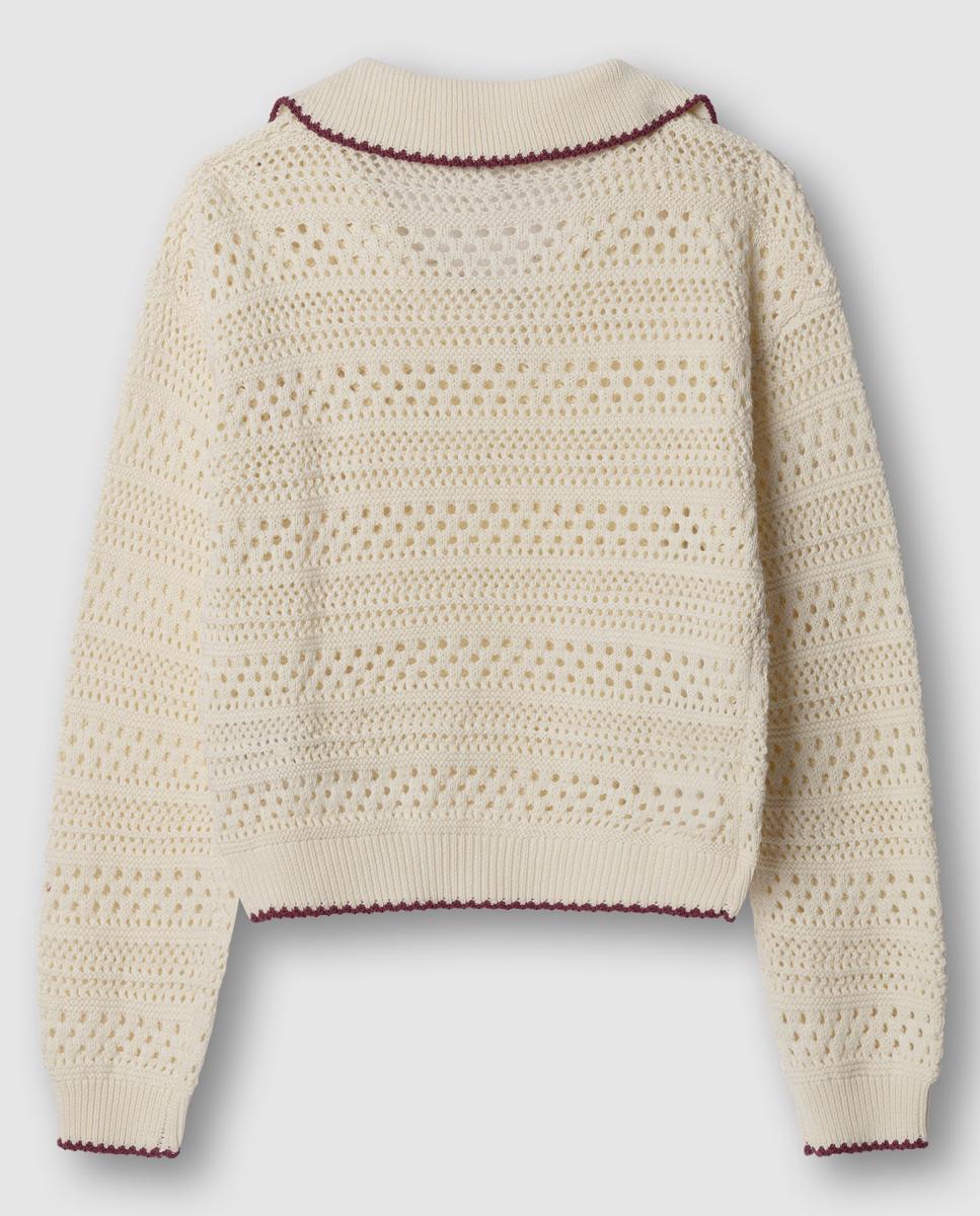 Camisola de Malha Rendilhada com Bordados Faith Pepe Jeans Creme-2