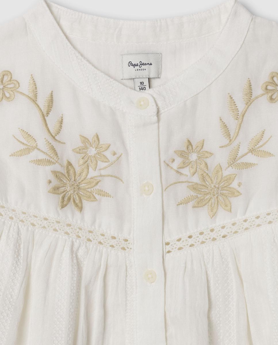 Camisa com Renda e Bordados Heather Cru-3