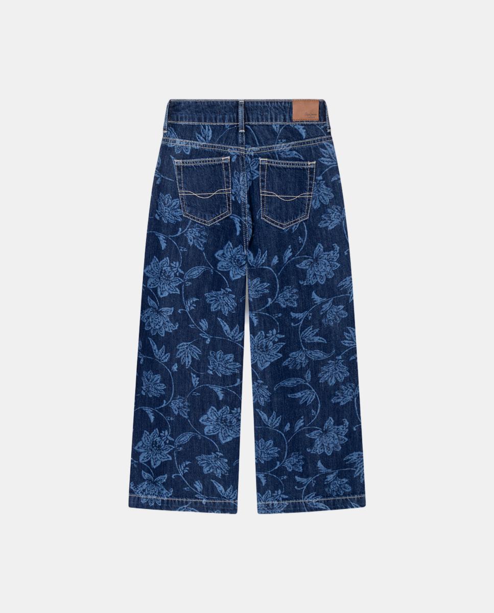 Jeans Wide Leg Lexy Floral para Menina Azul-índigo-2