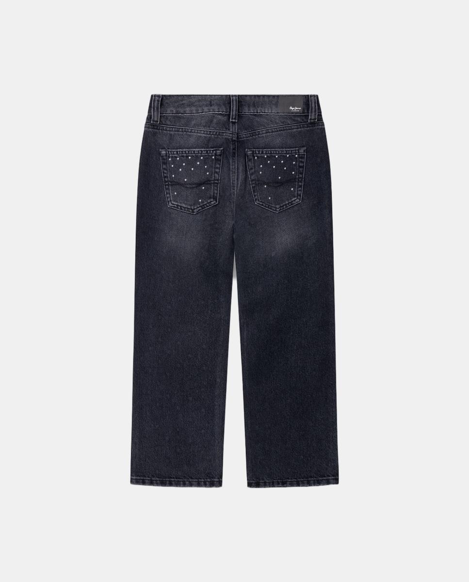 Jeans Wide Leg Robyne Studs de Menina Preto-2