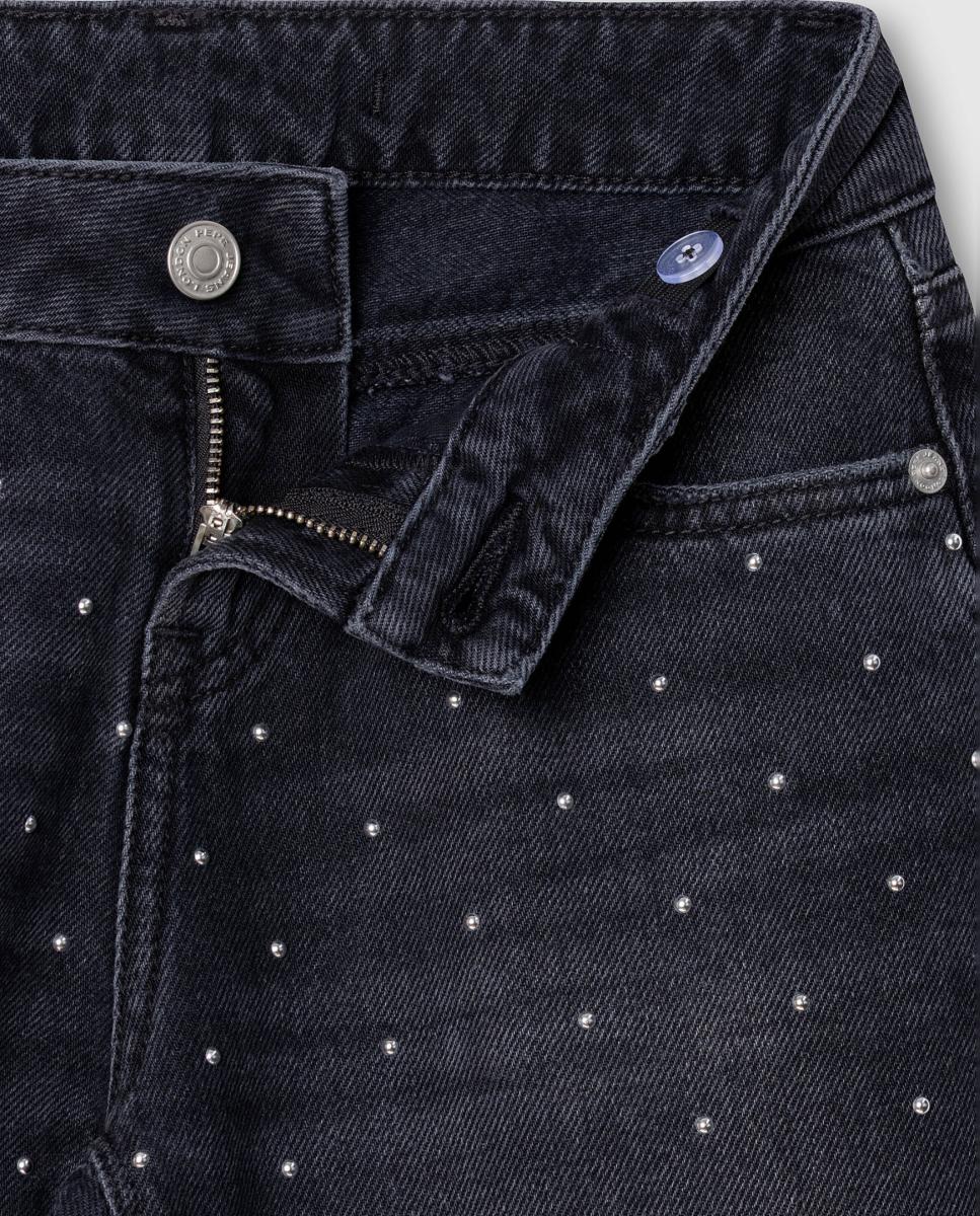 Jeans Wide Leg Robyne Studs de Menina Preto-3