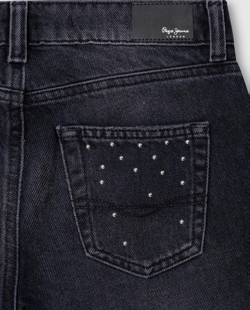 Jeans Wide Leg Robyne Studs de Menina Preto-4
