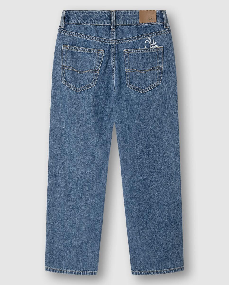 Jeans com Bordados Straight Robyne Floral Azul-2