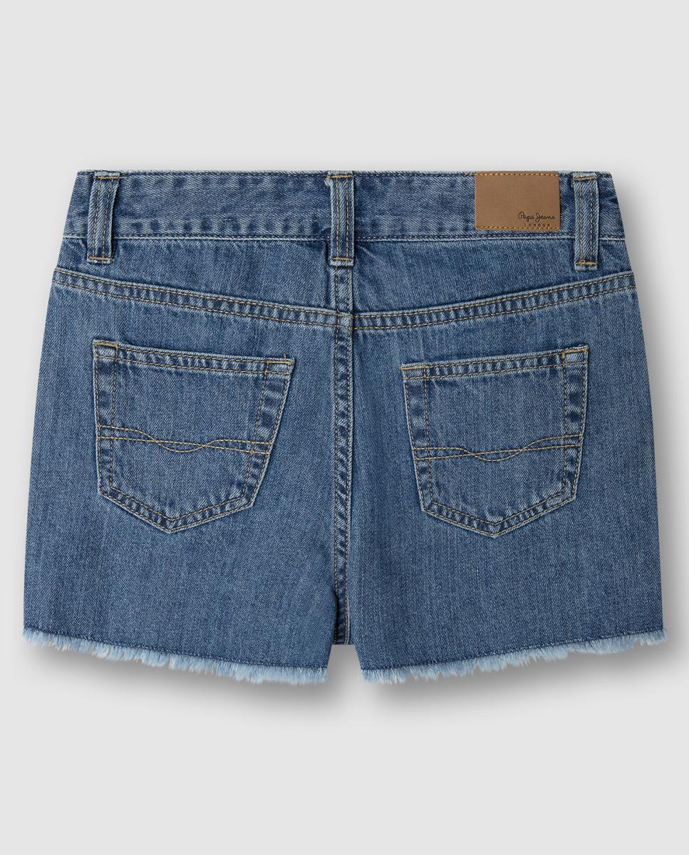 Calções de Ganga com Bordados A-Line Patty Floral Azul-2