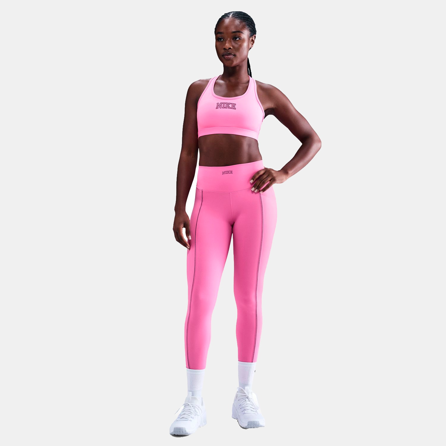 Calças de malha de mulher One Nike Rosa-1