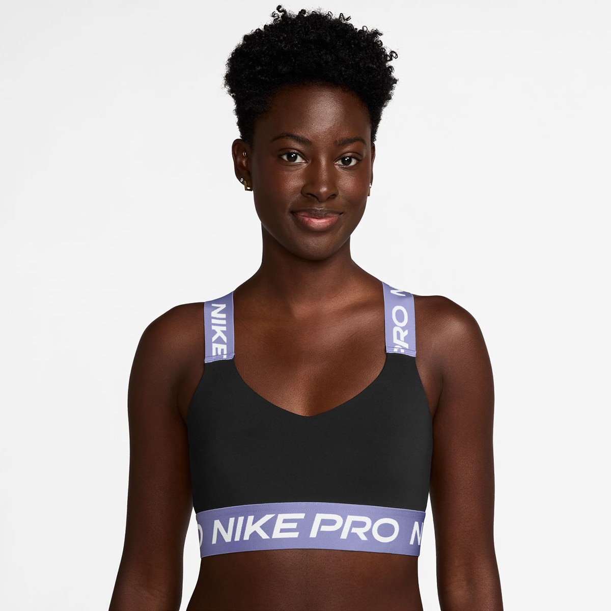 Top de mulher Pro Nike Preto / Roxo-1