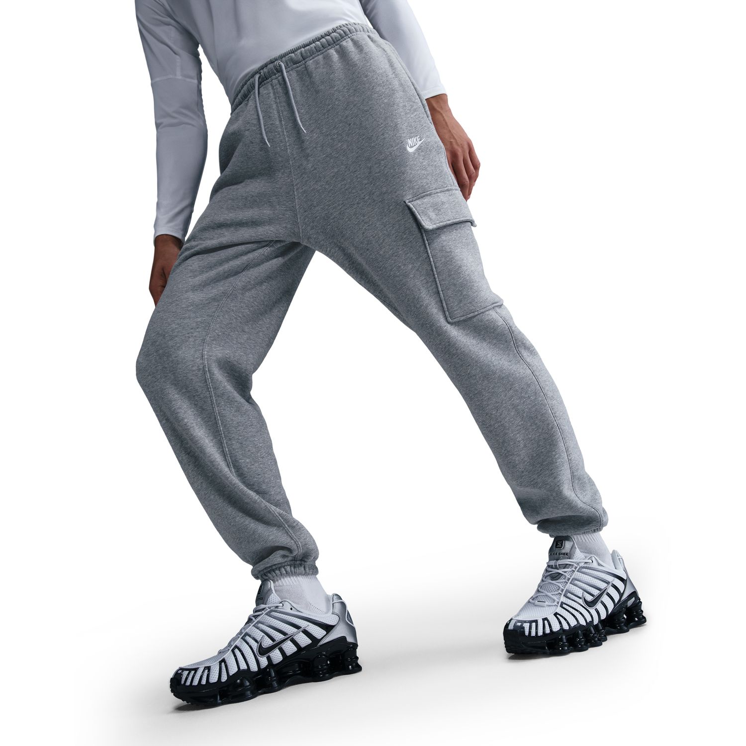 Calças de Homem Club Fleece Cargo Cinzento-8