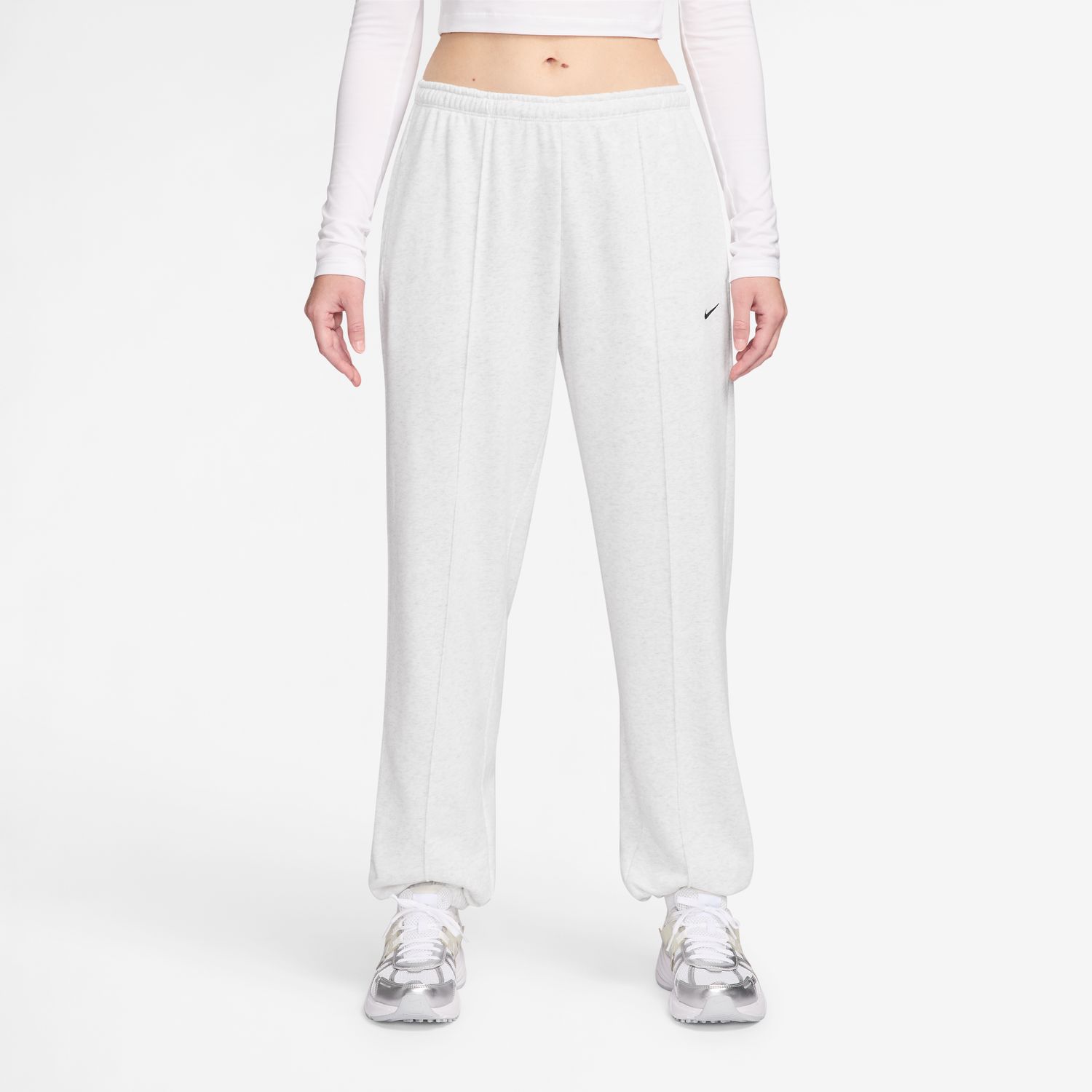 nike mini metallic swoosh oversized joggers in cream