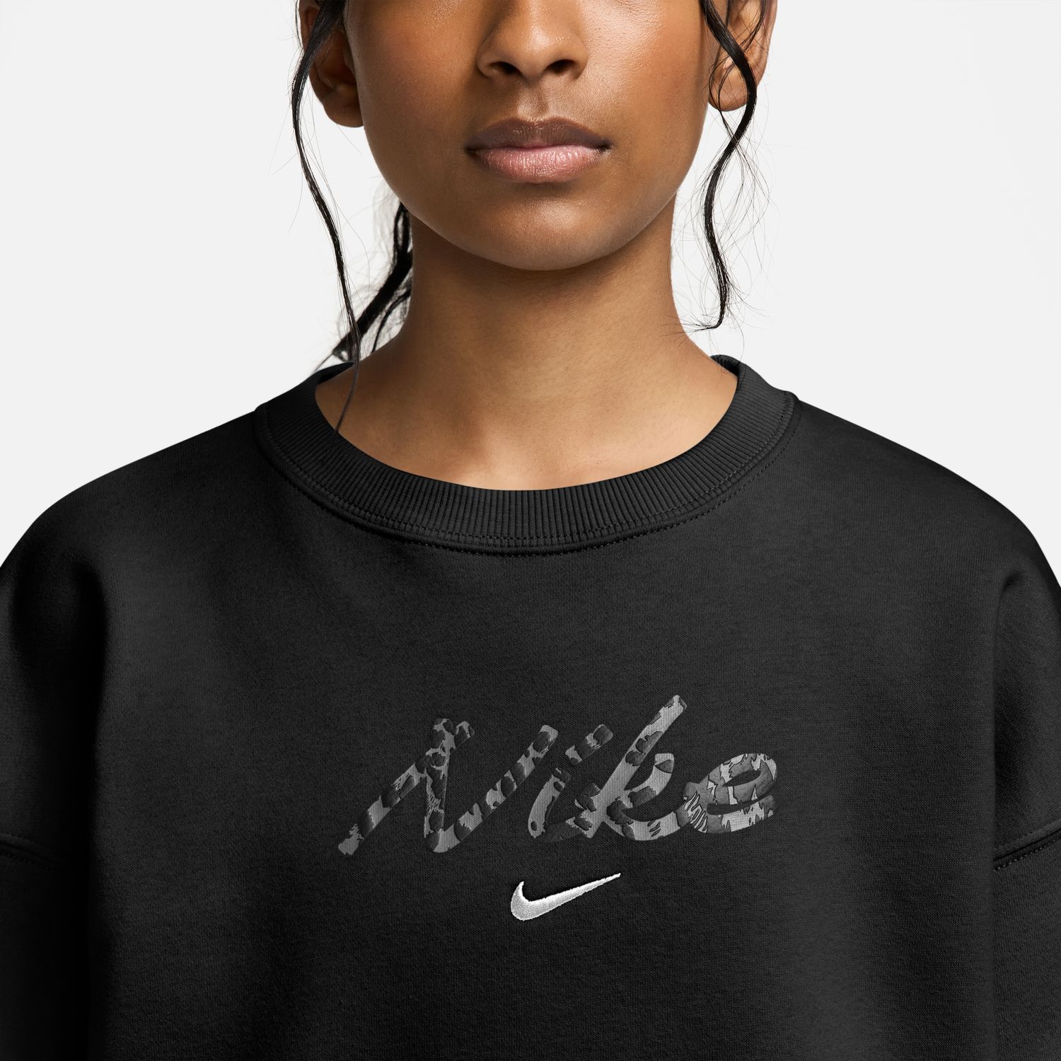 Sudadera de niñas G Nsw Stdio Flc Ovrszd Crw Aop Nike - Negro Negro-3