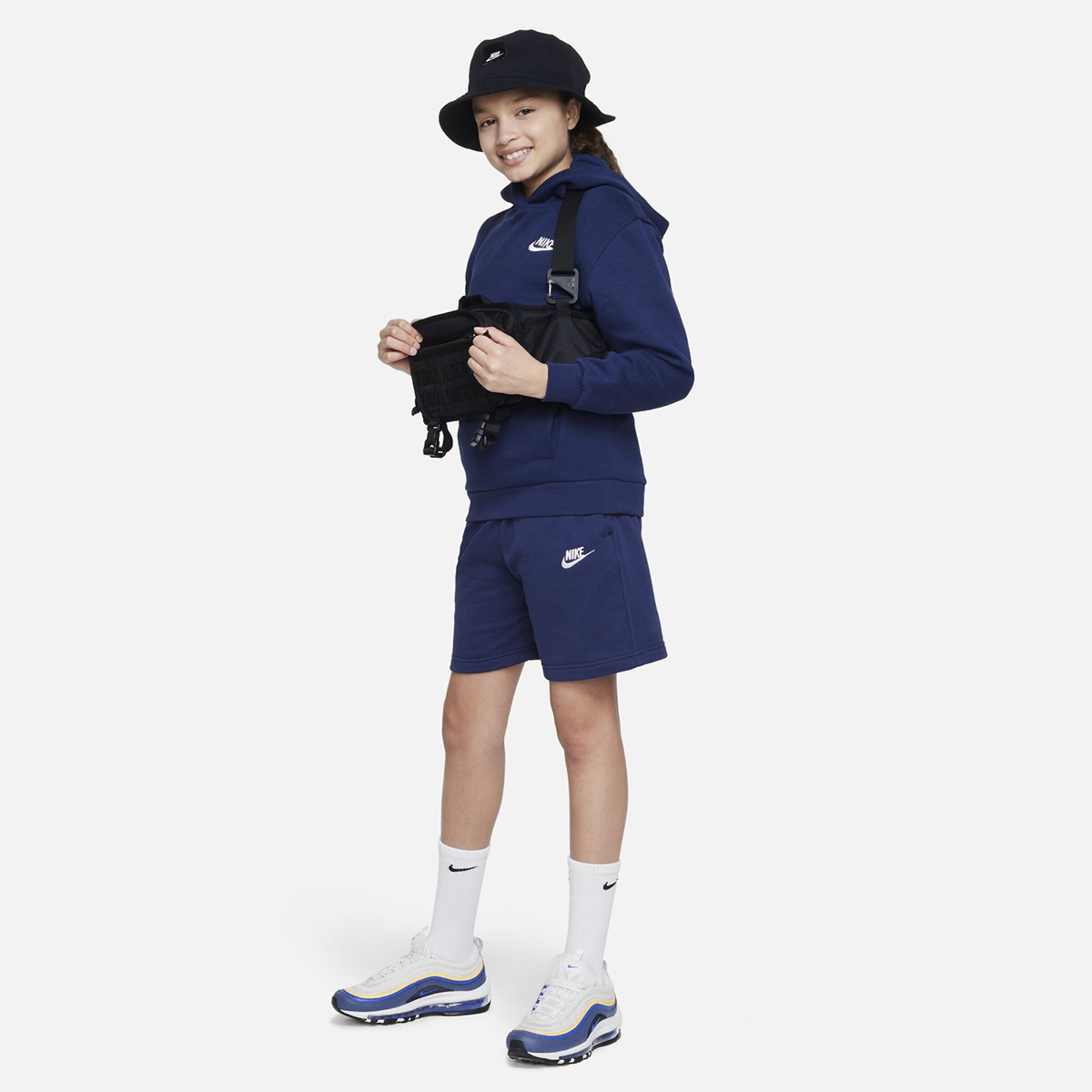 Calções Casual Sportswear Club Fleece Big Kids' French Terry Shorts de Menino Cinzento-6