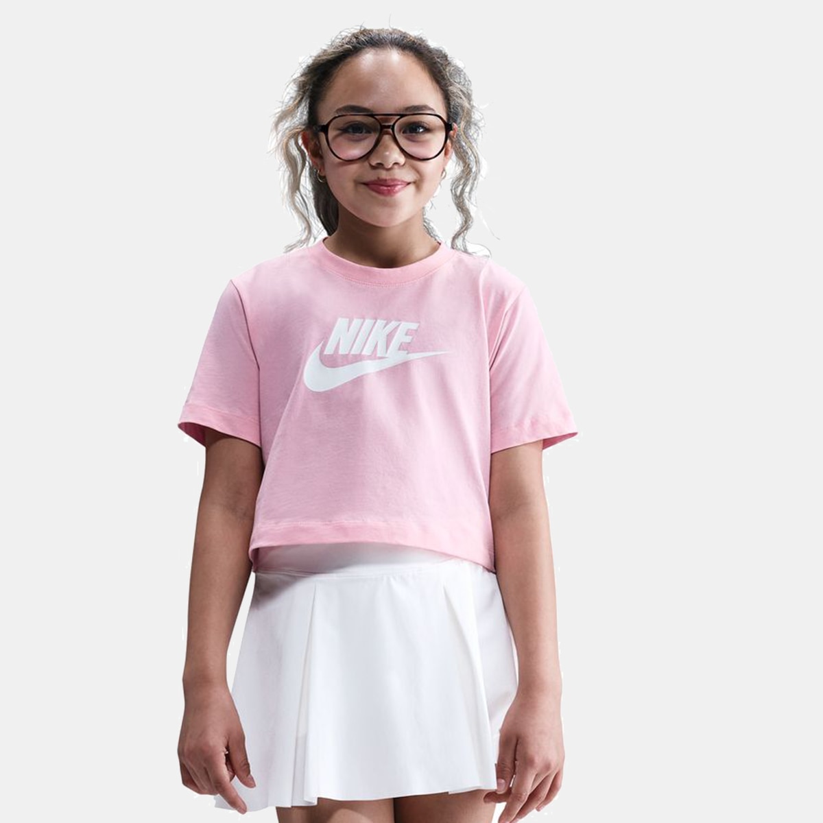 Nike Camisetas de Niña Casual G NSW TEE CROP FUTURA HBR Rosa / Blanco
