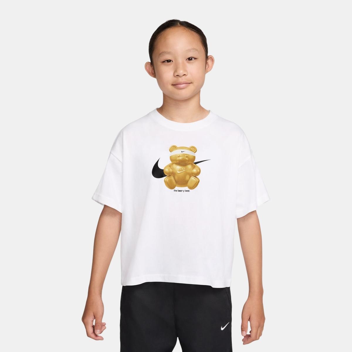 T-shirt Casual de Menina G NSW Tee OC Boxy Bear Branco-1