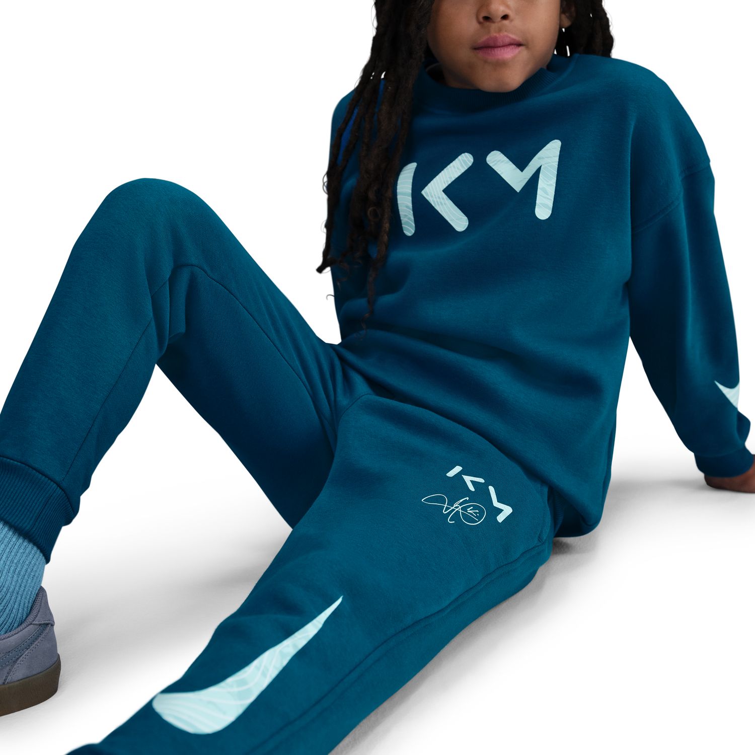 Calças de Criança KM Kylian Mbappé Club Fleece Azul-5