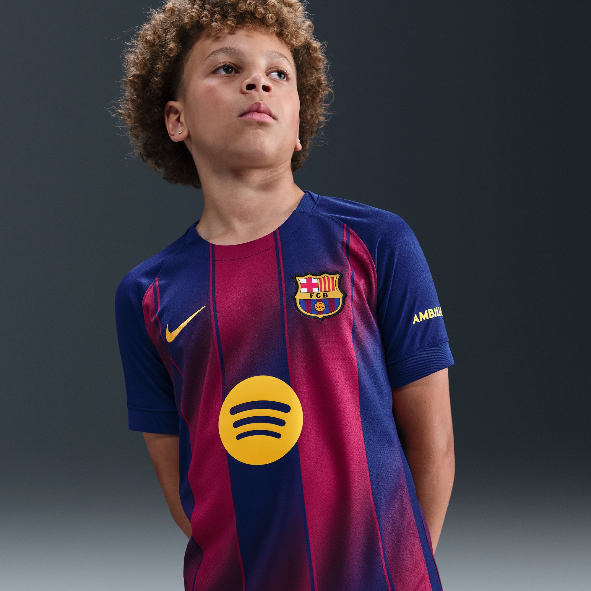 T-shirt de Criança 1.º Equipamento FC Barcelona 2025-2026 Stadium Azul / Grená-3