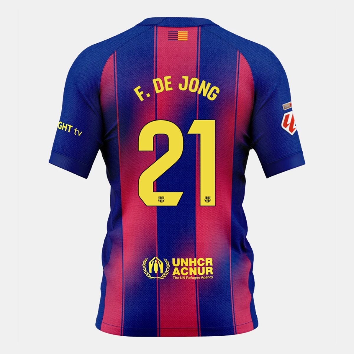T-shirt de Criança 1.º Equipamento FC Barcelona 2025-2026 De Jong 21 Stadium Azul / Vermelho-1