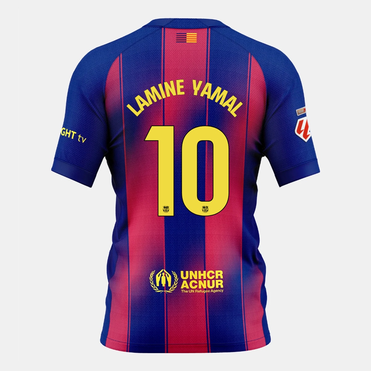 T-shirt de Criança 1.º Equipamento FC Barcelona 2025-2026 Lamine 10 Stadium Azul / Vermelho-1