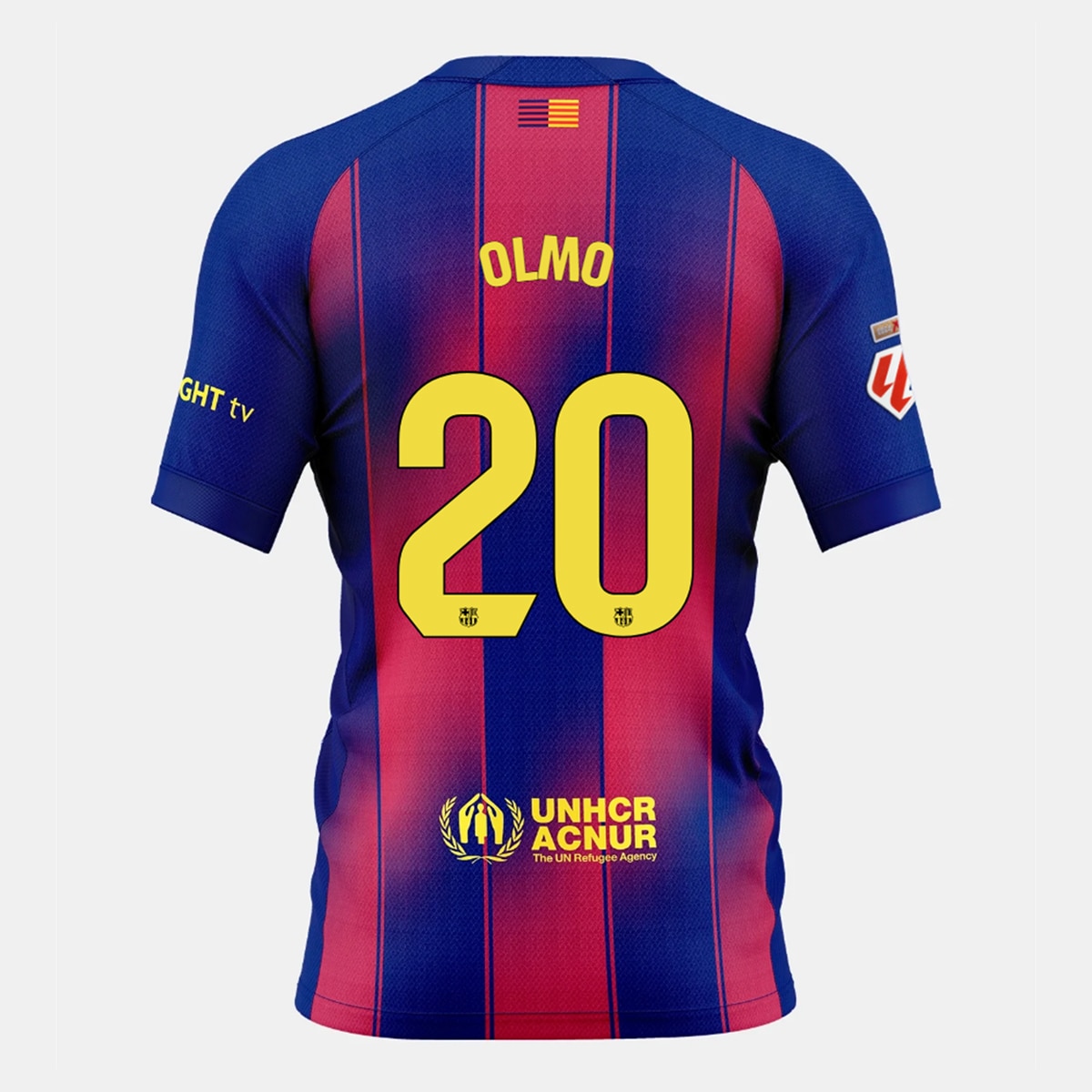 T-shirt de Criança 1.º Equipamento FC Barcelona 2025-2026 Olmo 20 Stadium Azul / Vermelho-1