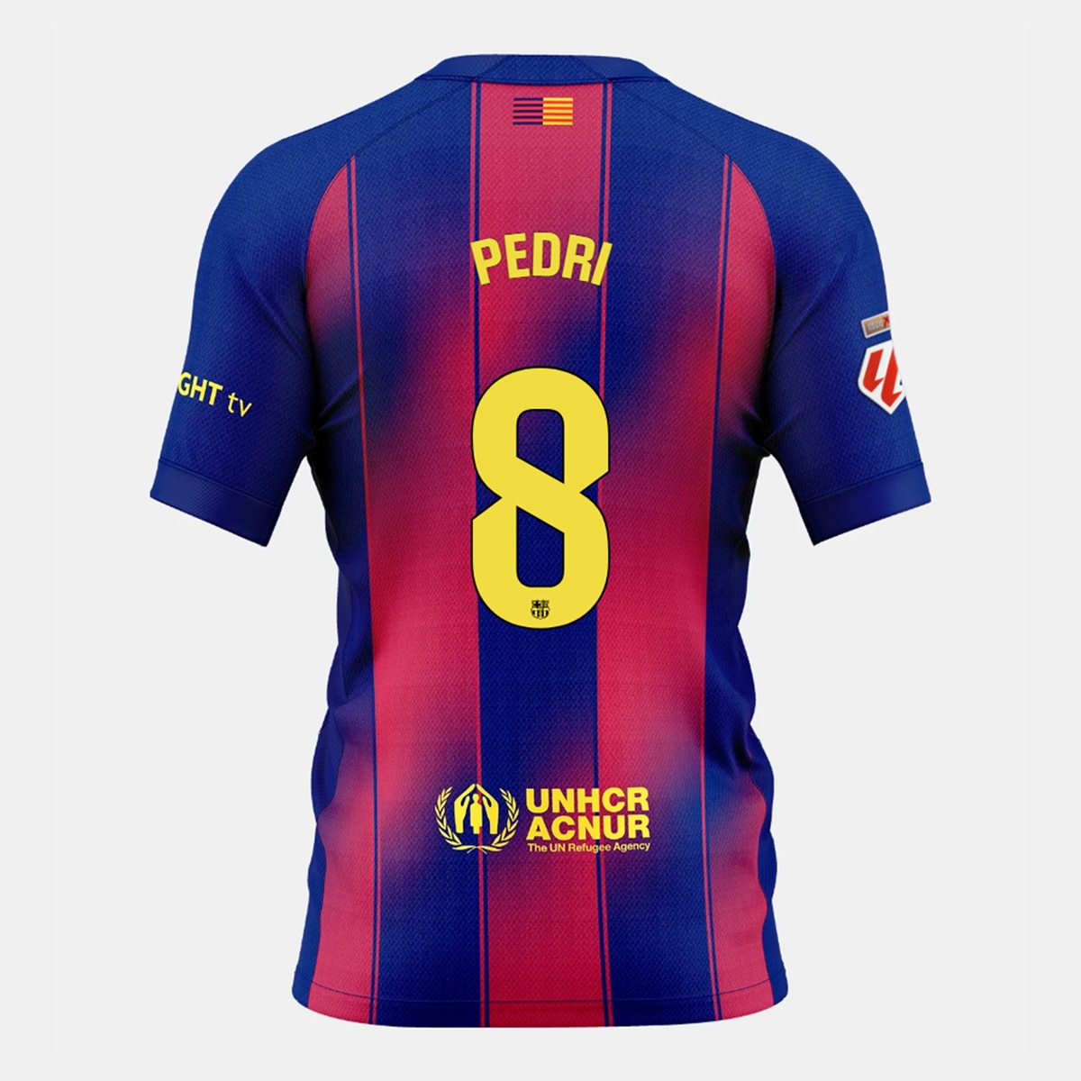 T-shirt de Criança 1.º Equipamento FC Barcelona 2025-2026 Pedri 8 Stadium Azul / Vermelho-1