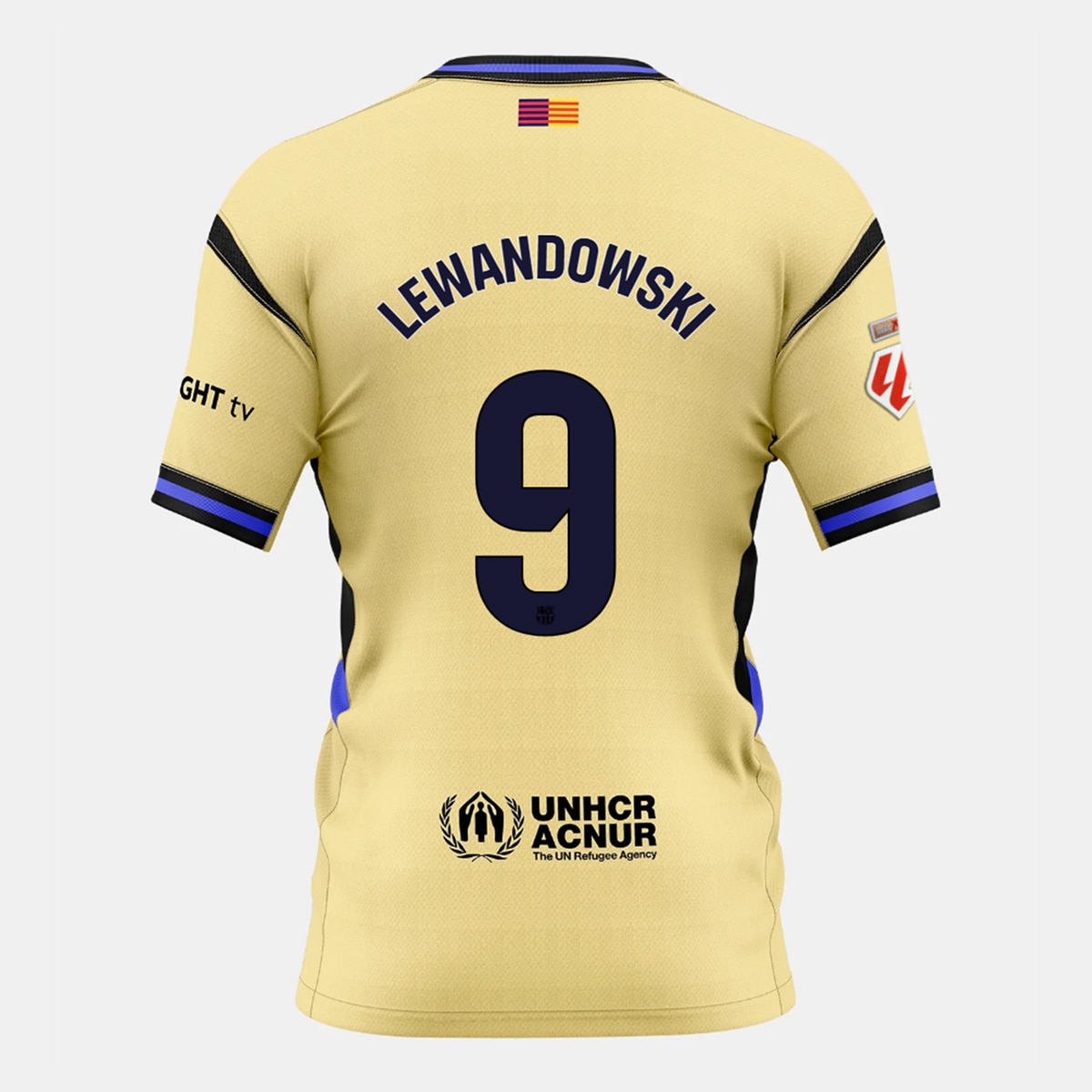 T-shirt de Homem 2.º Equipamento FC Barcelona 2025-2026 Lewandowski 9 Stadium Dourado-1