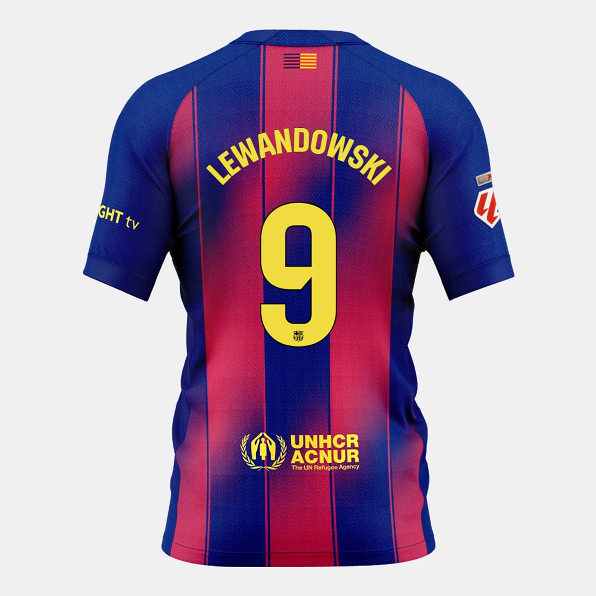 T-shirt de Homem 1.º Equipamento FC Barcelona 2025-2026 Lewandowski 9 Stadium Azul / Vermelho-1