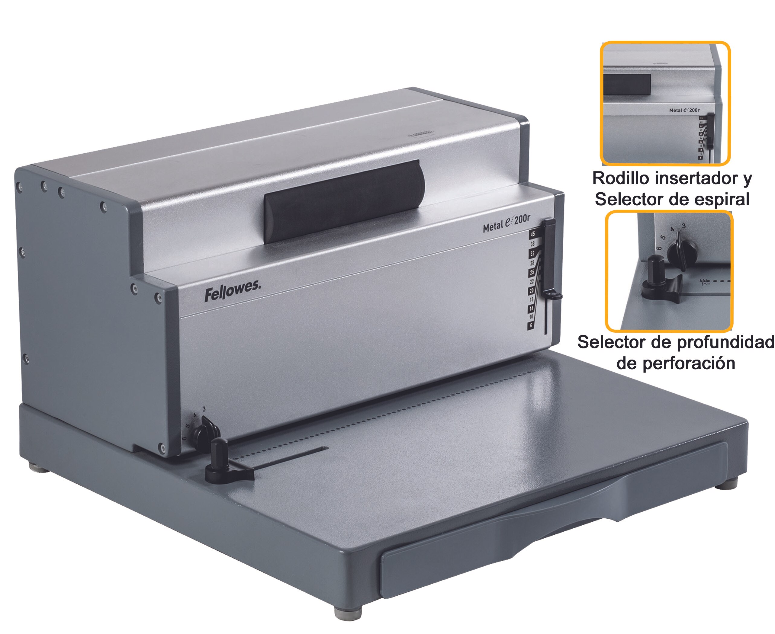 Encuadernadora Eléctrica Fellowes Metal E200R espiral perfora 20 encuaderna 450 hojas Gris-3