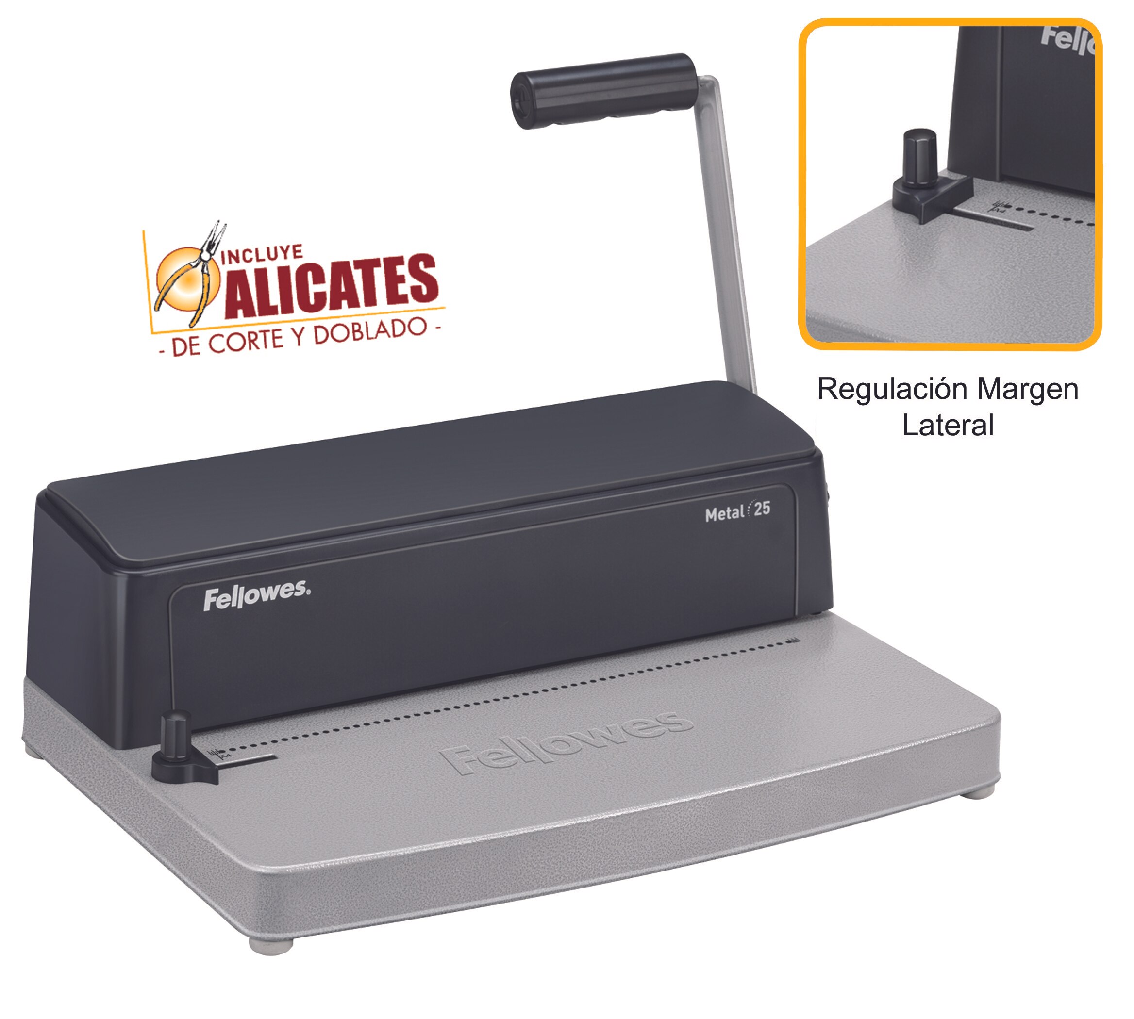 Encuadernadora manual Fellowes Metal 25 espiral perfora 10 encuaderna 450 hojas Negro-3