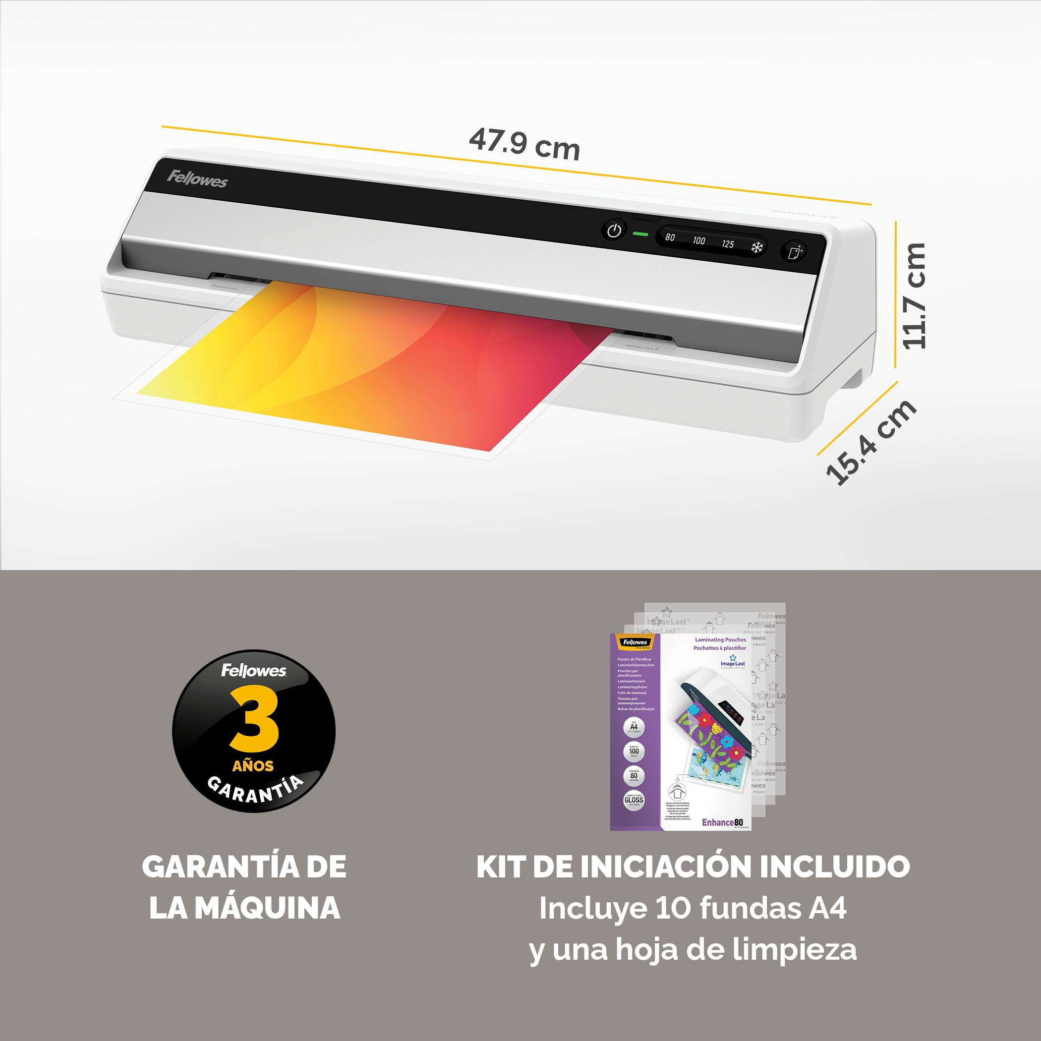 Plastificadora de documentos Fellowes Saturn A3 uso frecuente hasta 125 micras Blanco-6