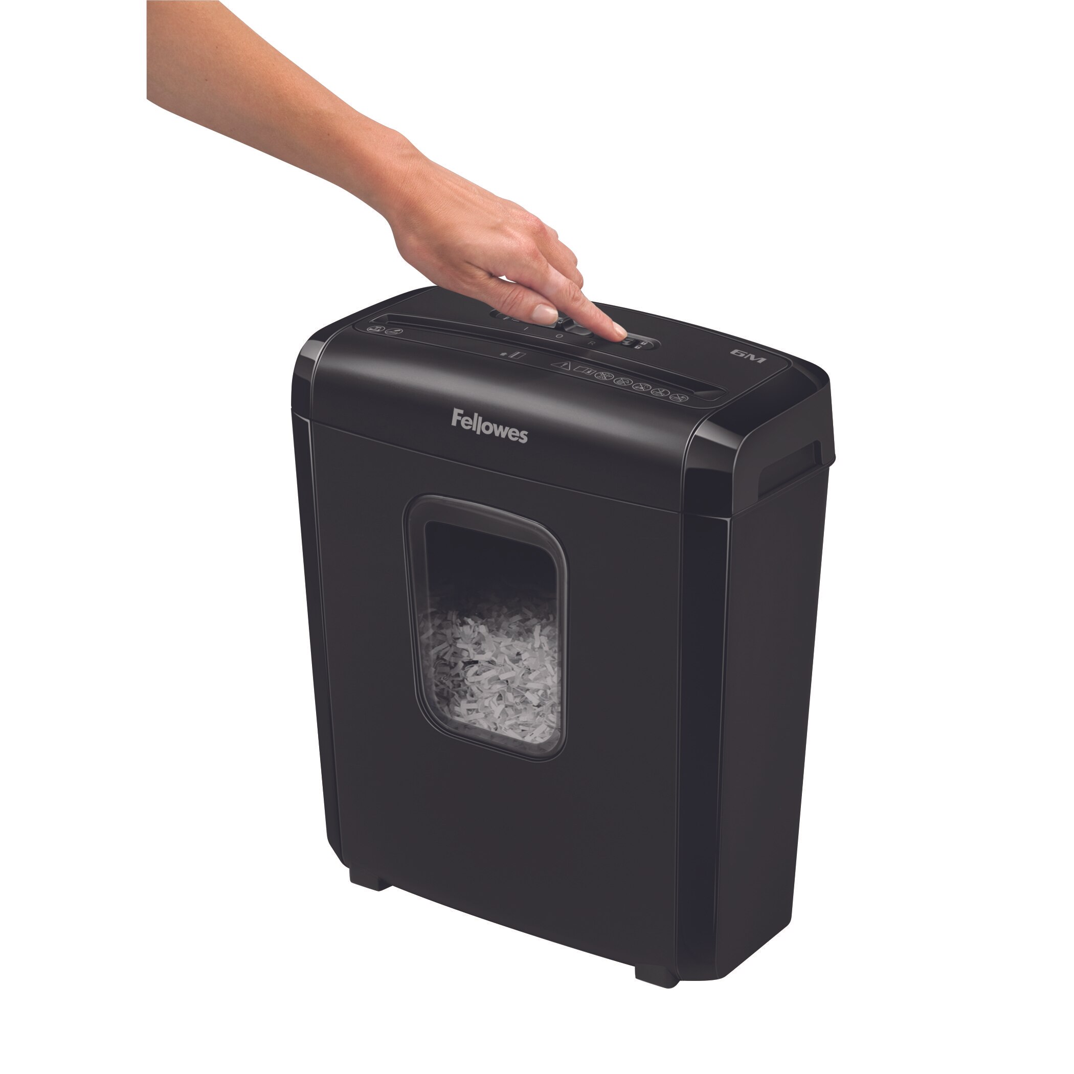 Destructora de papel Fellowes 6M Minicorte 4x12mm destruye hasta 6 hojas Negro-6
