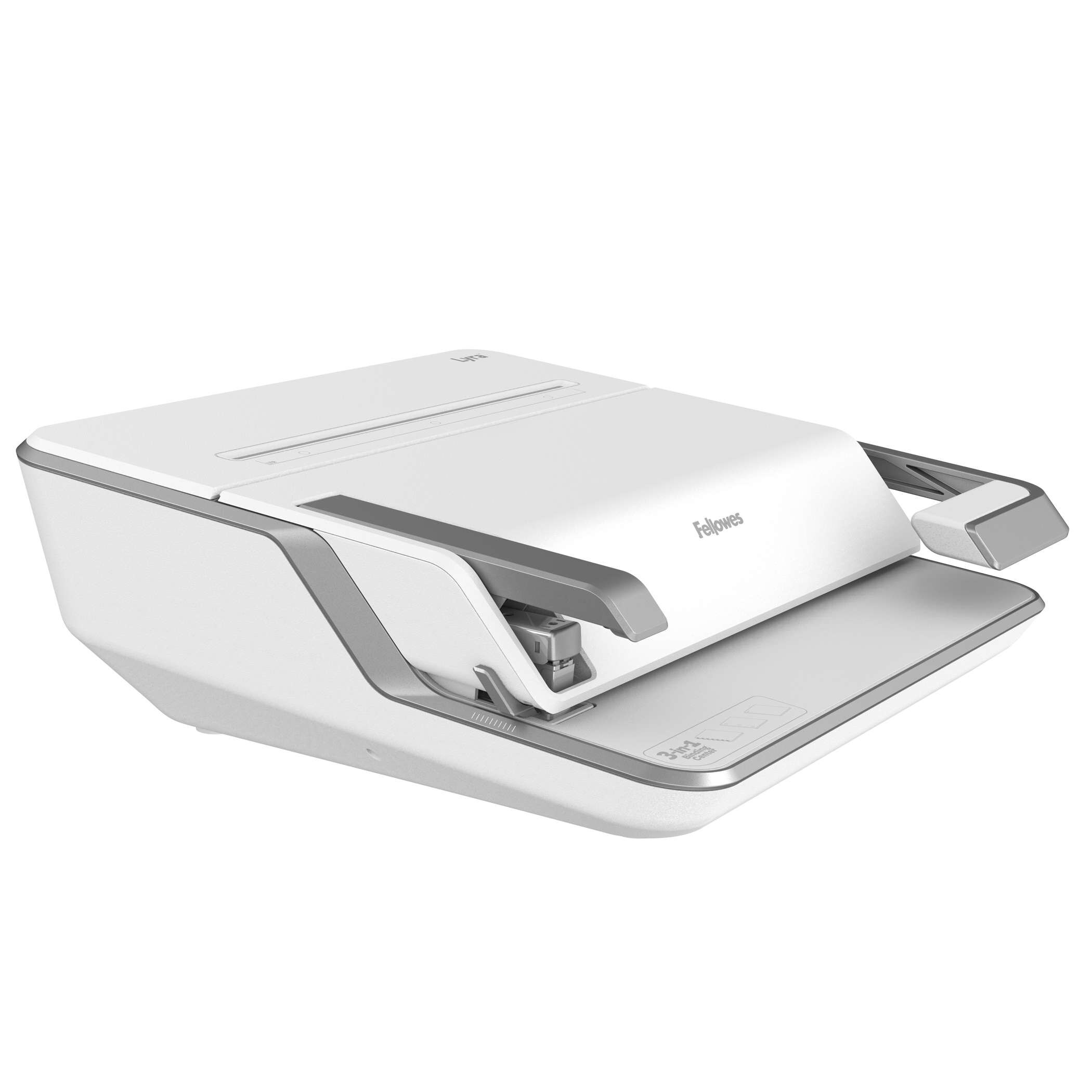Encuadernadora Fellowes Lyra 3en1 canutillo perfora 20 encuaderna 300 hojas y grapa 30 Blanco-3