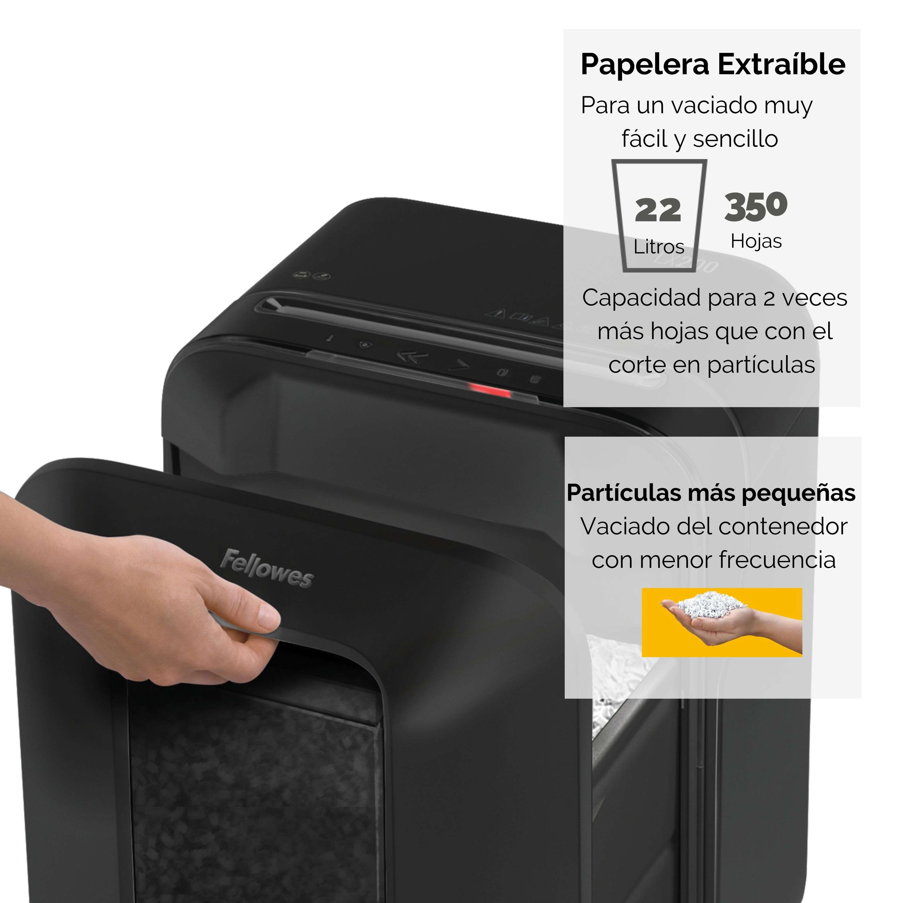 Destructora de papel Fellowes LX200 Minicorte 4x12mm destruye hasta 12 hojas Negro-3