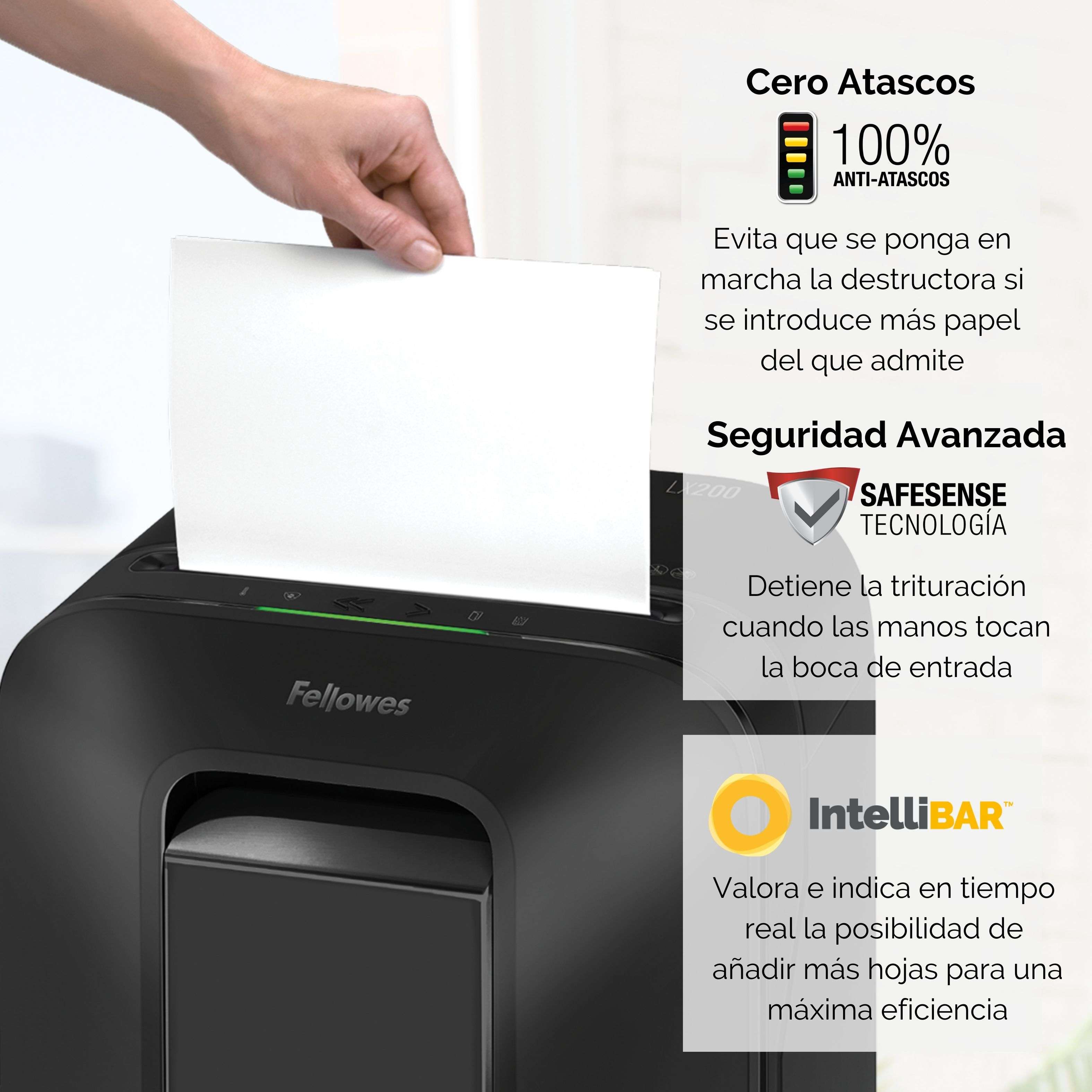 Destructora de papel Fellowes LX200 Minicorte 4x12mm destruye hasta 12 hojas Negro-4