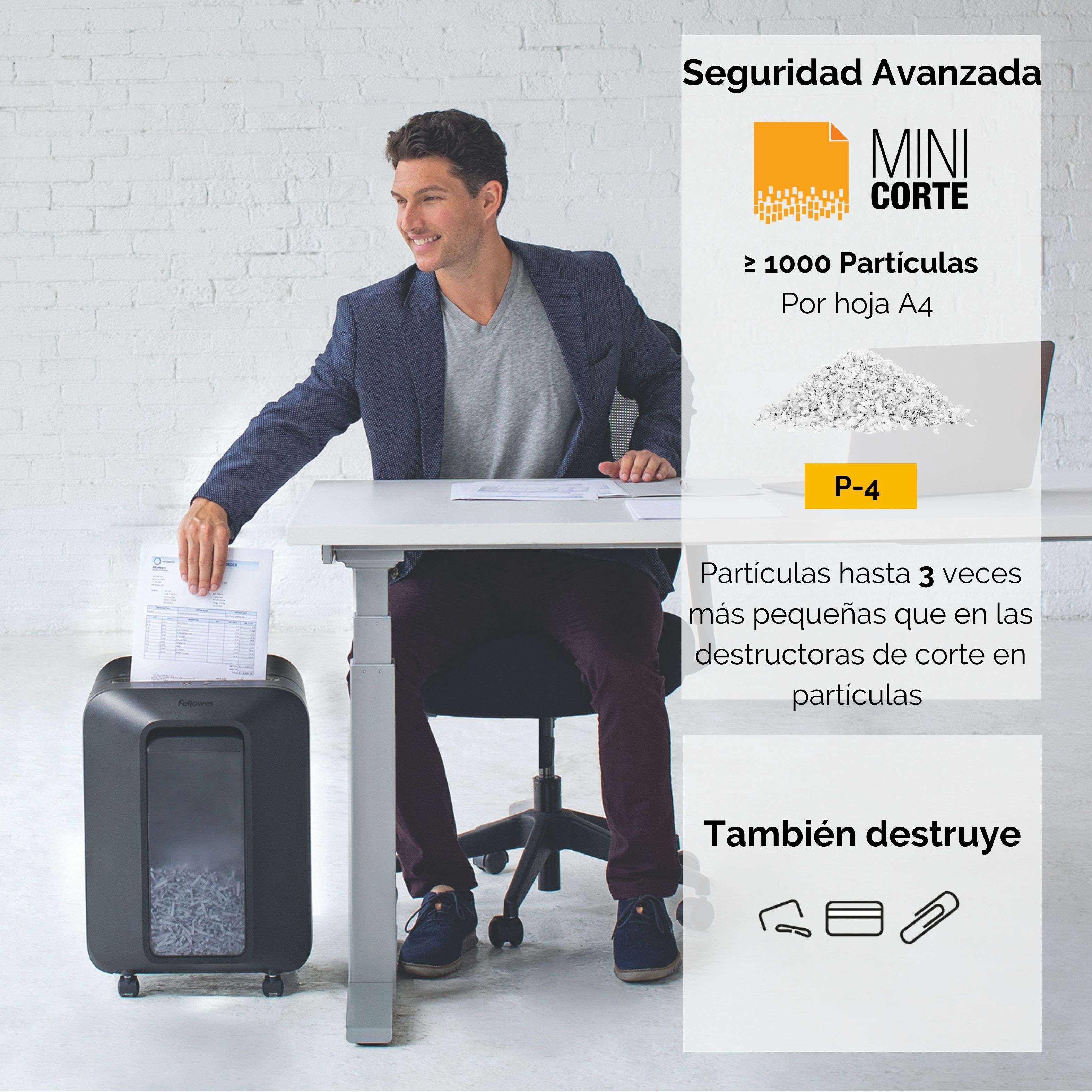 Destructora de papel Fellowes LX200 Minicorte 4x12mm destruye hasta 12 hojas Negro-5
