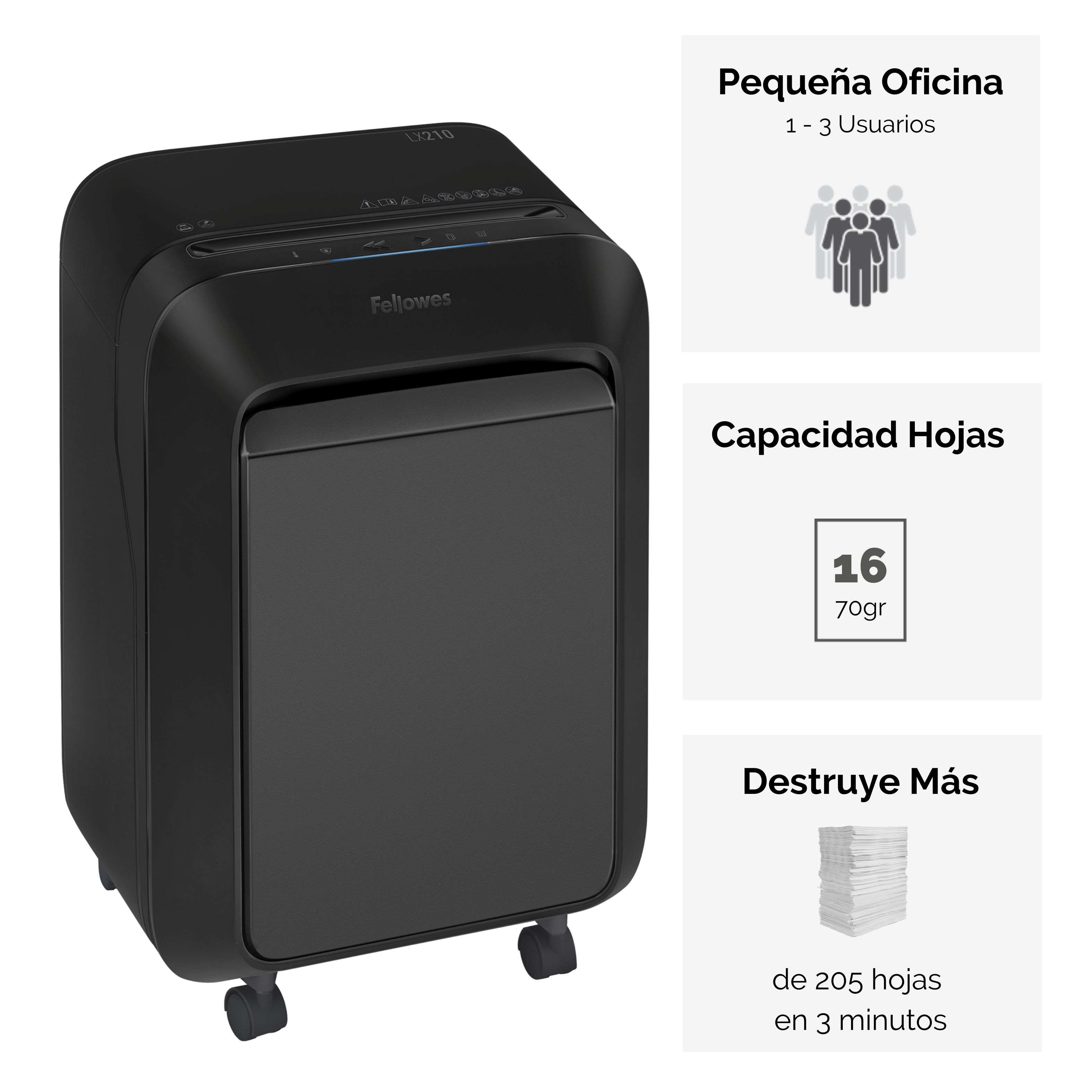 Destructora de papel Fellowes LX210 Minicorte 4x12mm destruye hasta 16 hojas Negro-2