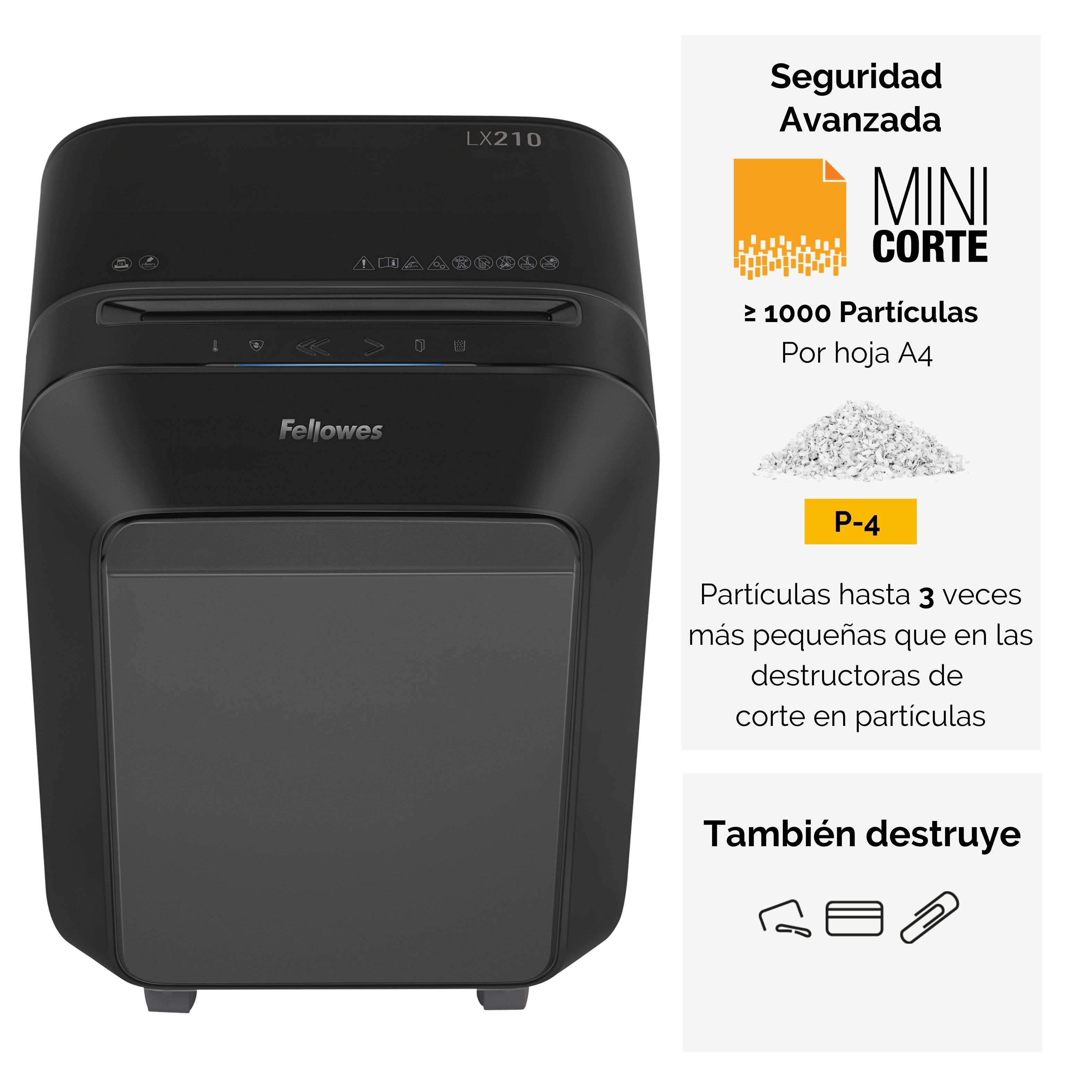 Destructora de papel Fellowes LX210 Minicorte 4x12mm destruye hasta 16 hojas Negro-3