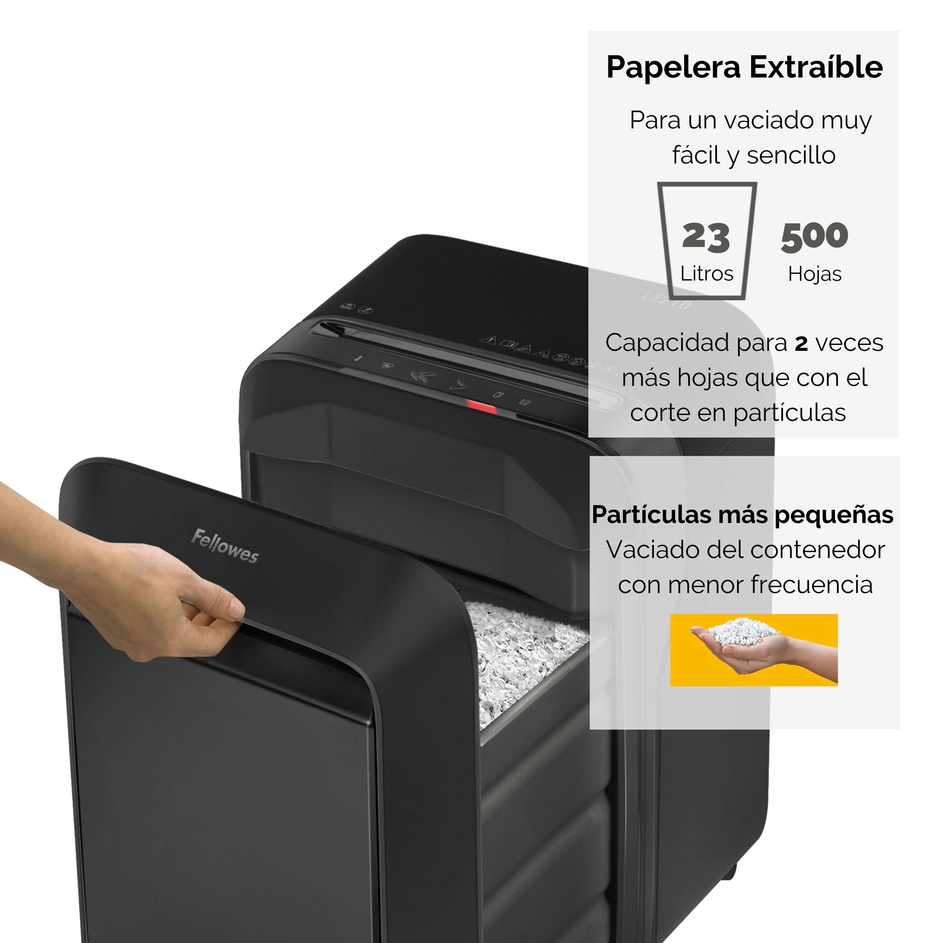 Destructora de papel Fellowes LX210 Minicorte 4x12mm destruye hasta 16 hojas Negro-4