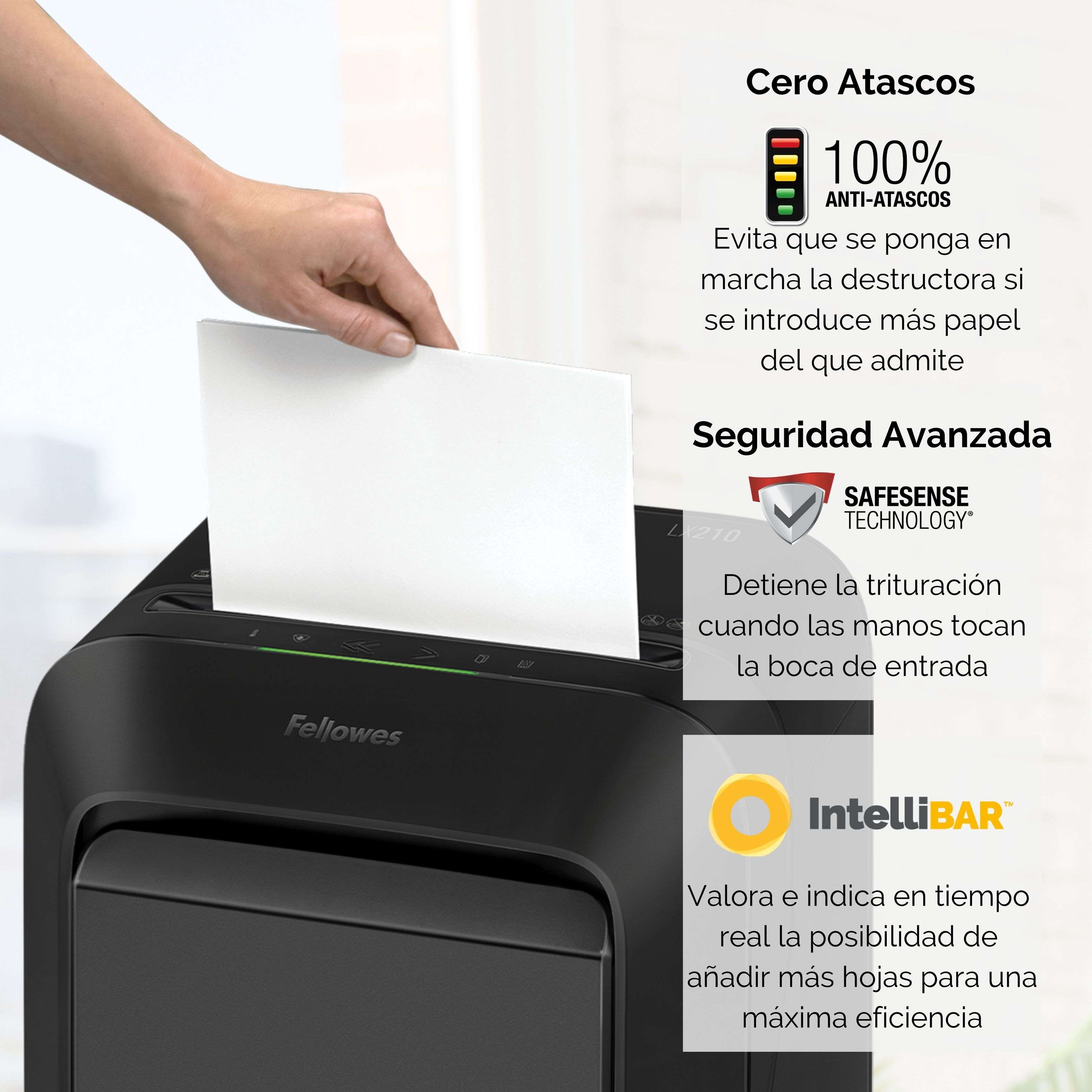 Destructora de papel Fellowes LX210 Minicorte 4x12mm destruye hasta 16 hojas Negro-5