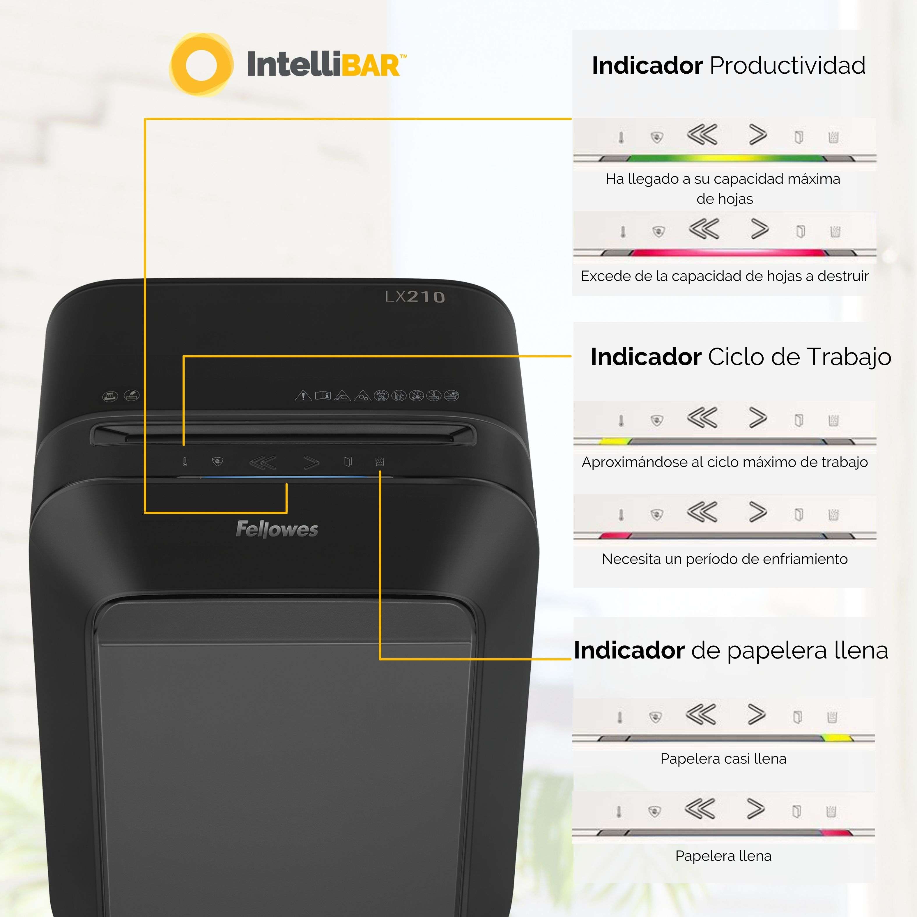 Destructora de papel Fellowes LX210 Minicorte 4x12mm destruye hasta 16 hojas Negro-6