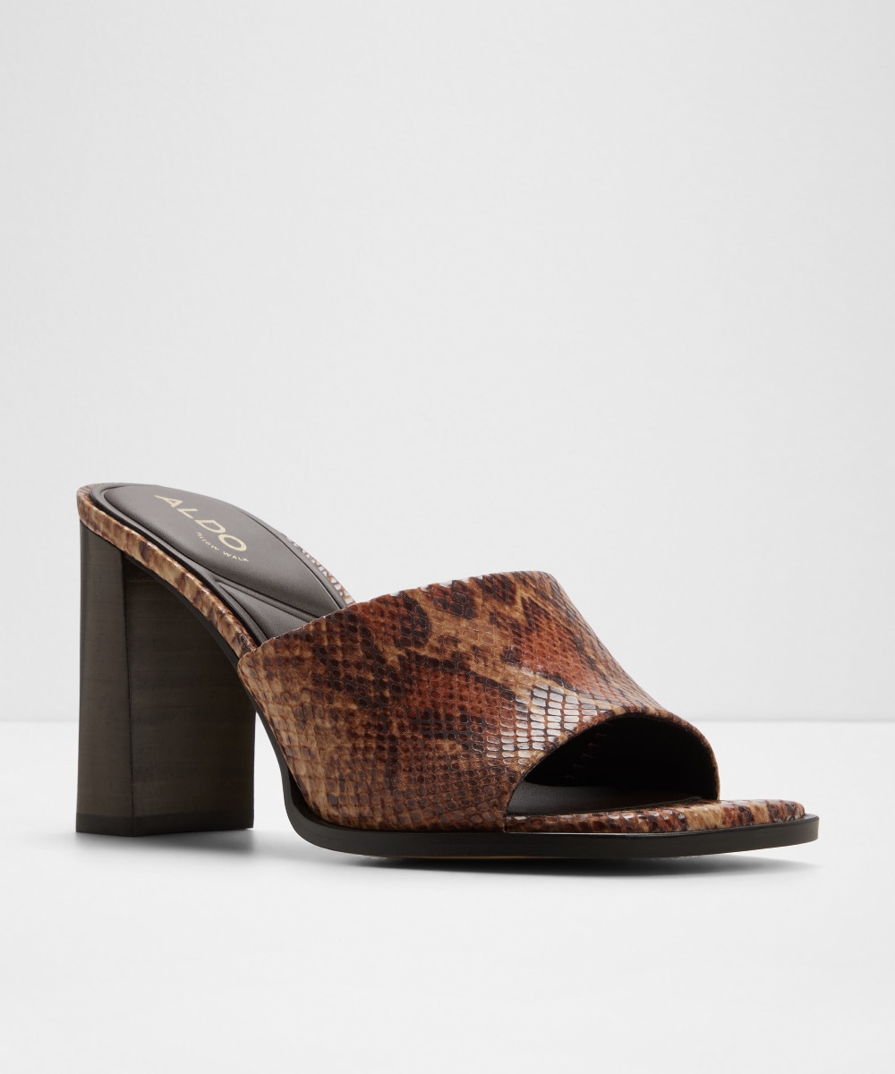Mules de tacón de mujer con punta cuadrada - Aldo - Marrón Marrón-4