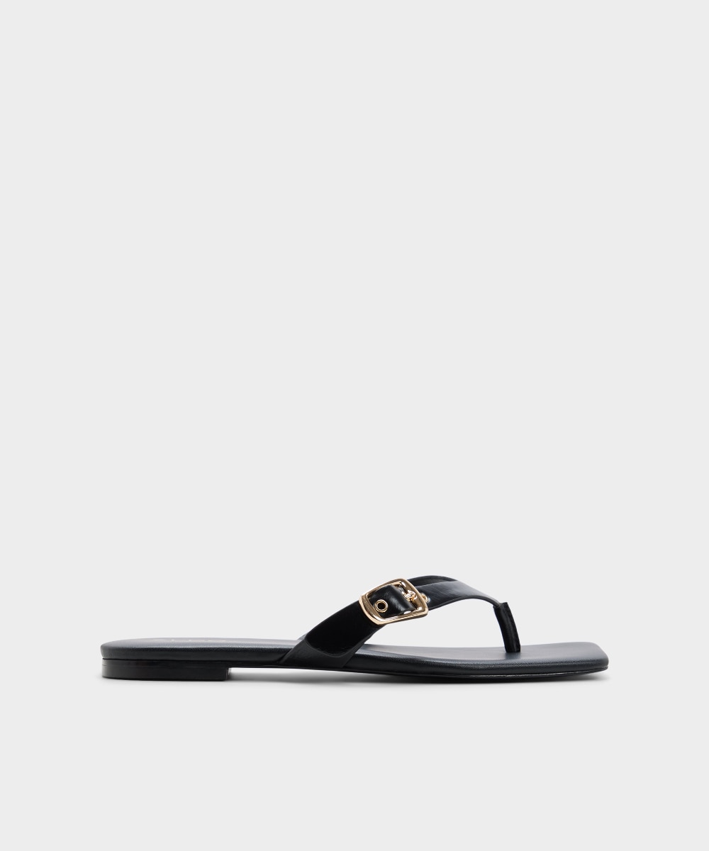 Sandalias planas de mujer con punta cuadrada - Aldo - Negro Negro-1