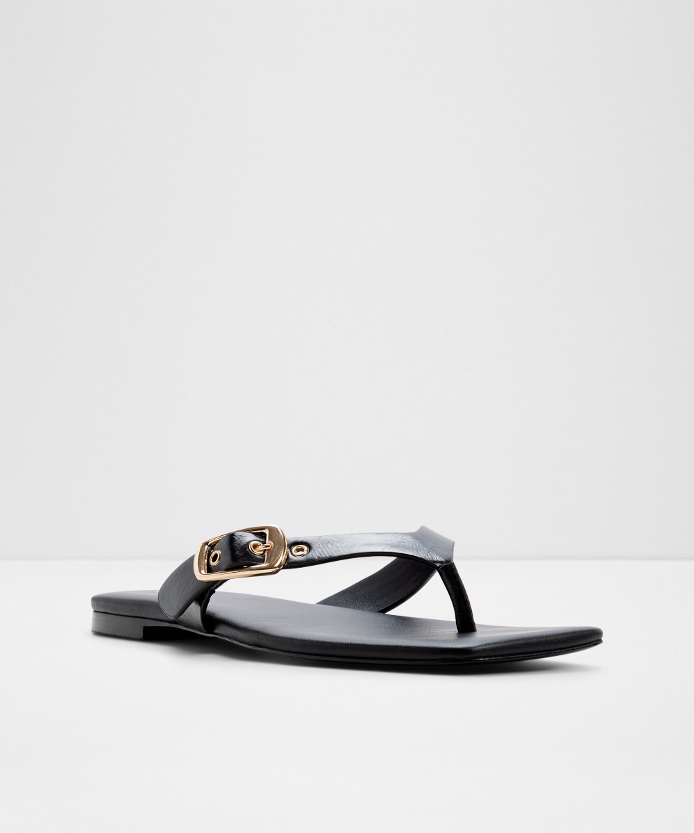 Sandalias planas de mujer con punta cuadrada - Aldo - Negro Negro-4
