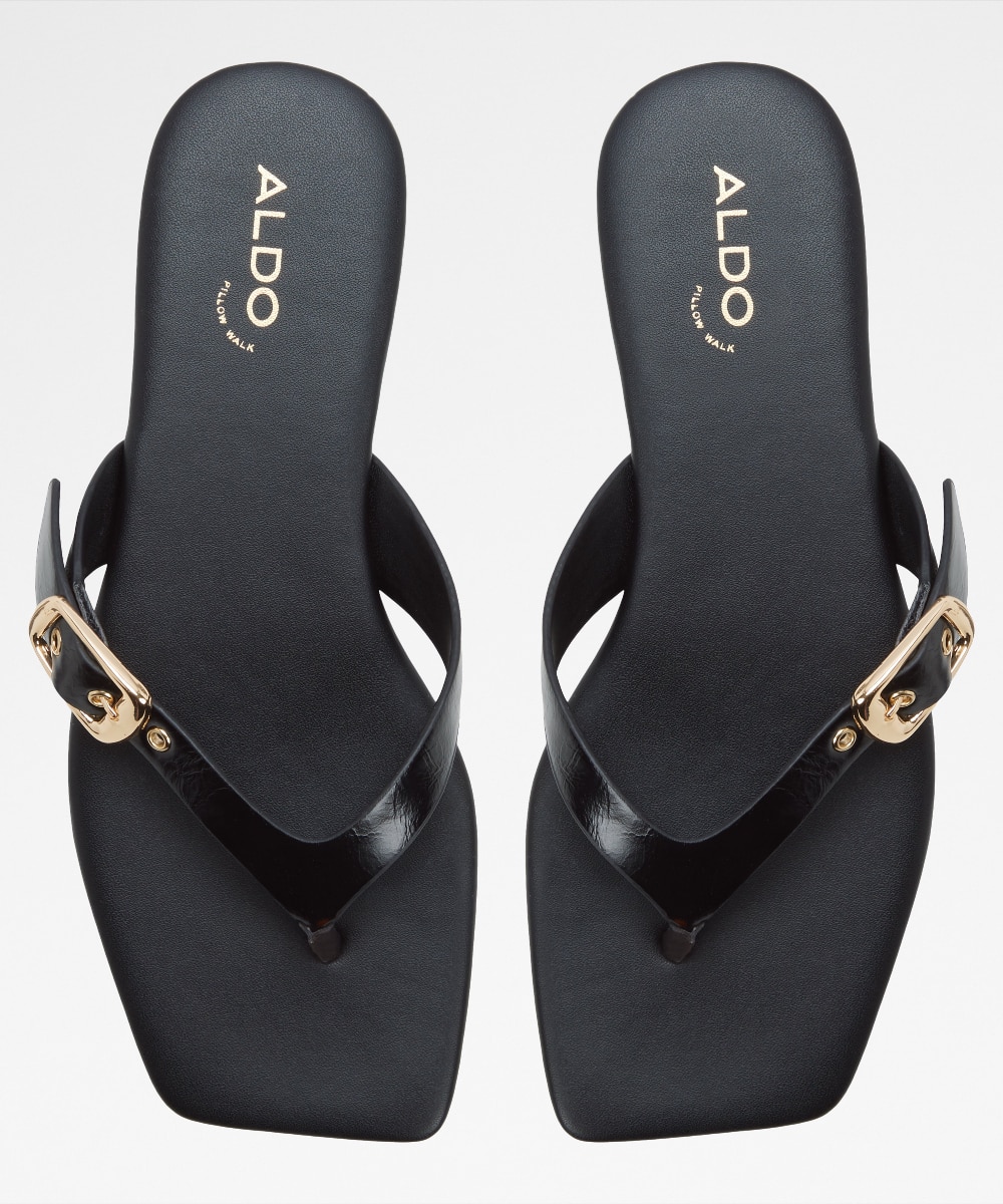 Sandalias planas de mujer con punta cuadrada - Aldo - Negro Negro-6