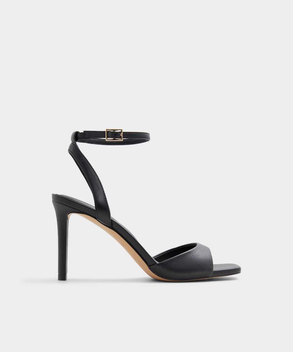 Sandalias de tacón de mujer con punta cuadrada - Negro Negro-1