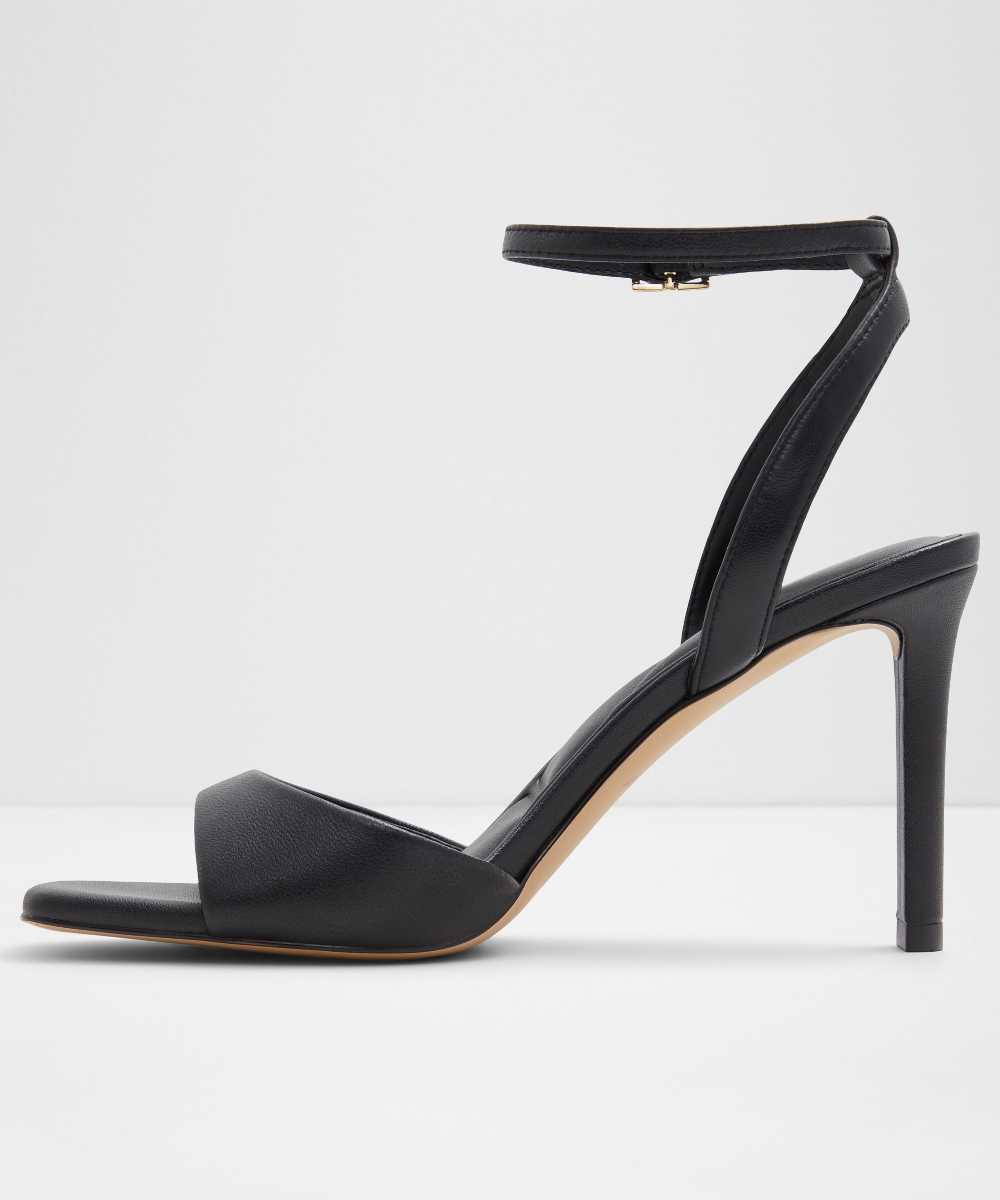 Sandalias de tacón de mujer con punta cuadrada - Negro Negro-2