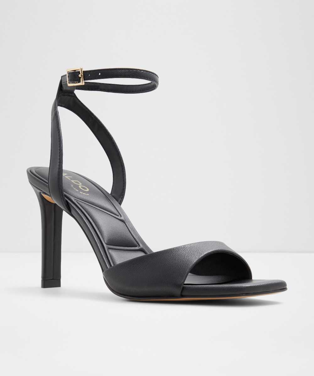 Sandalias de tacón de mujer con punta cuadrada - Negro Negro-4