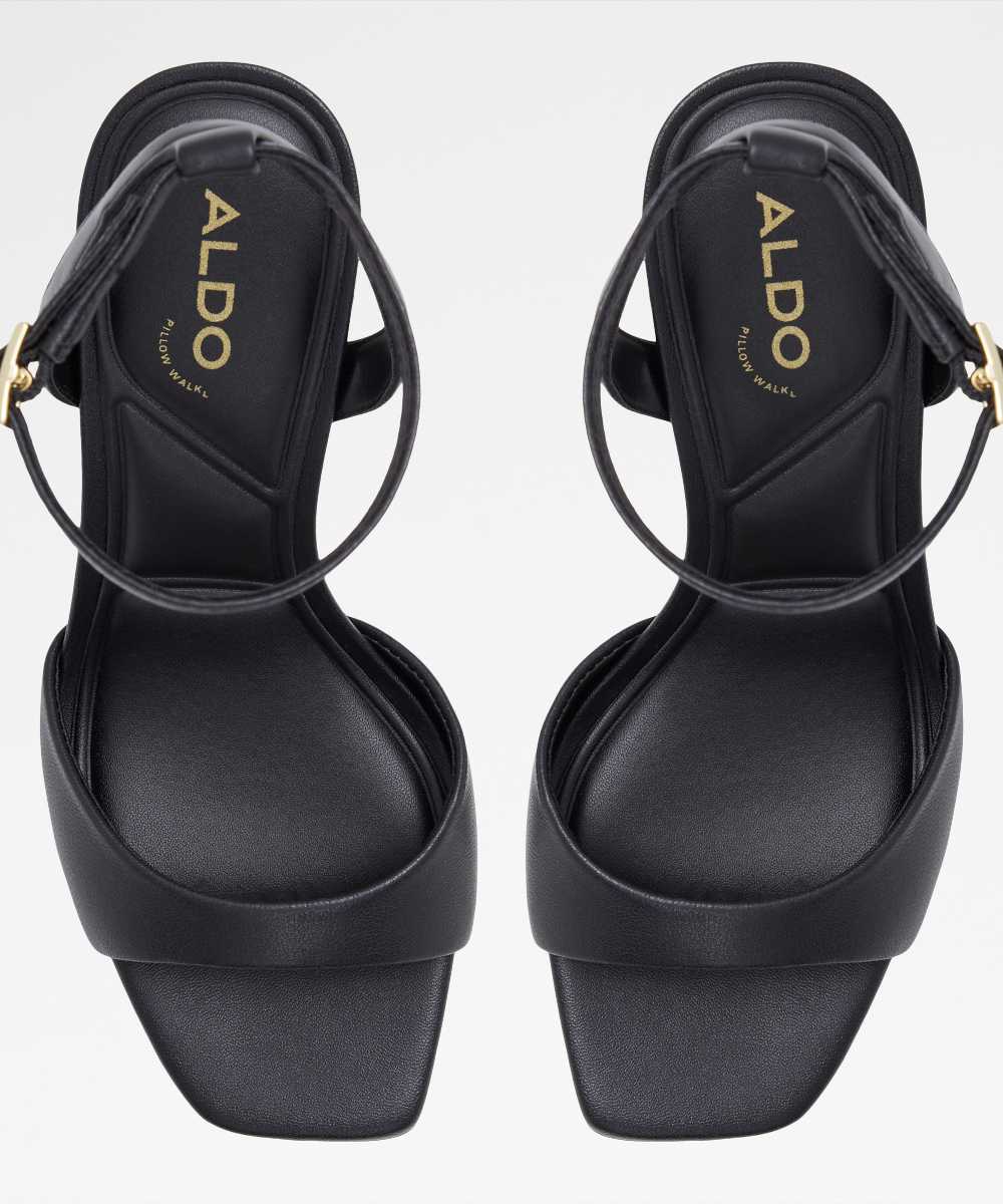 Sandalias de tacón de mujer con punta cuadrada - Negro Negro-6