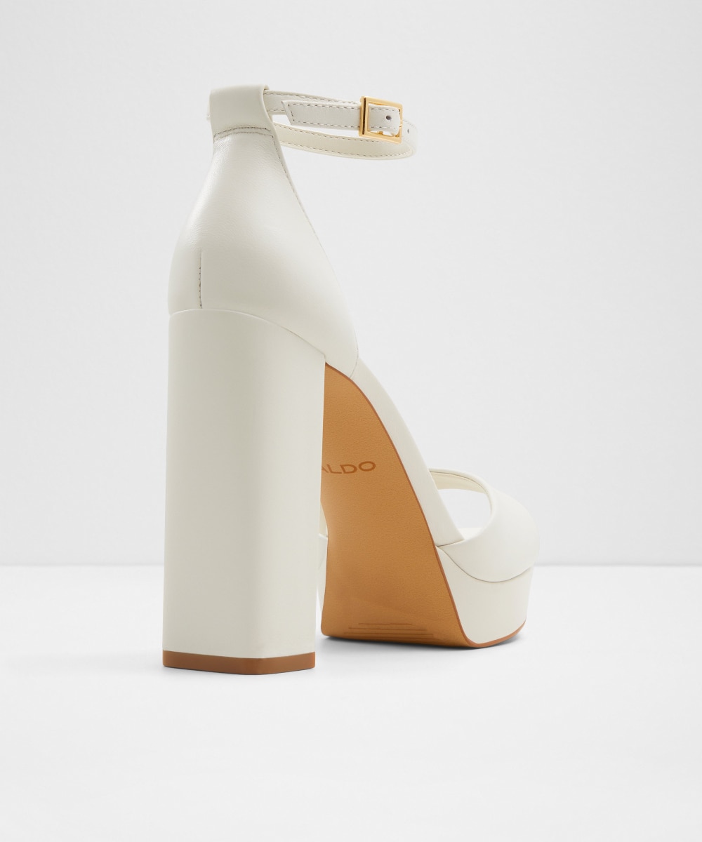 Sandalias de tacón de mujer con punta redonda - Blanco Blanco-3