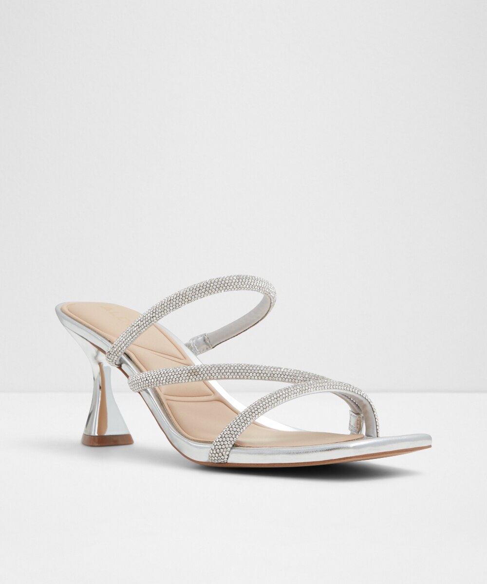 Mules de tacón de mujer con punta cuadrada - Aldo - Plata Plata-4