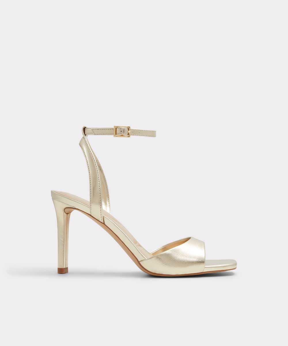 Sandalias de tacón de mujer con punta cuadrada - Oro Oro-1