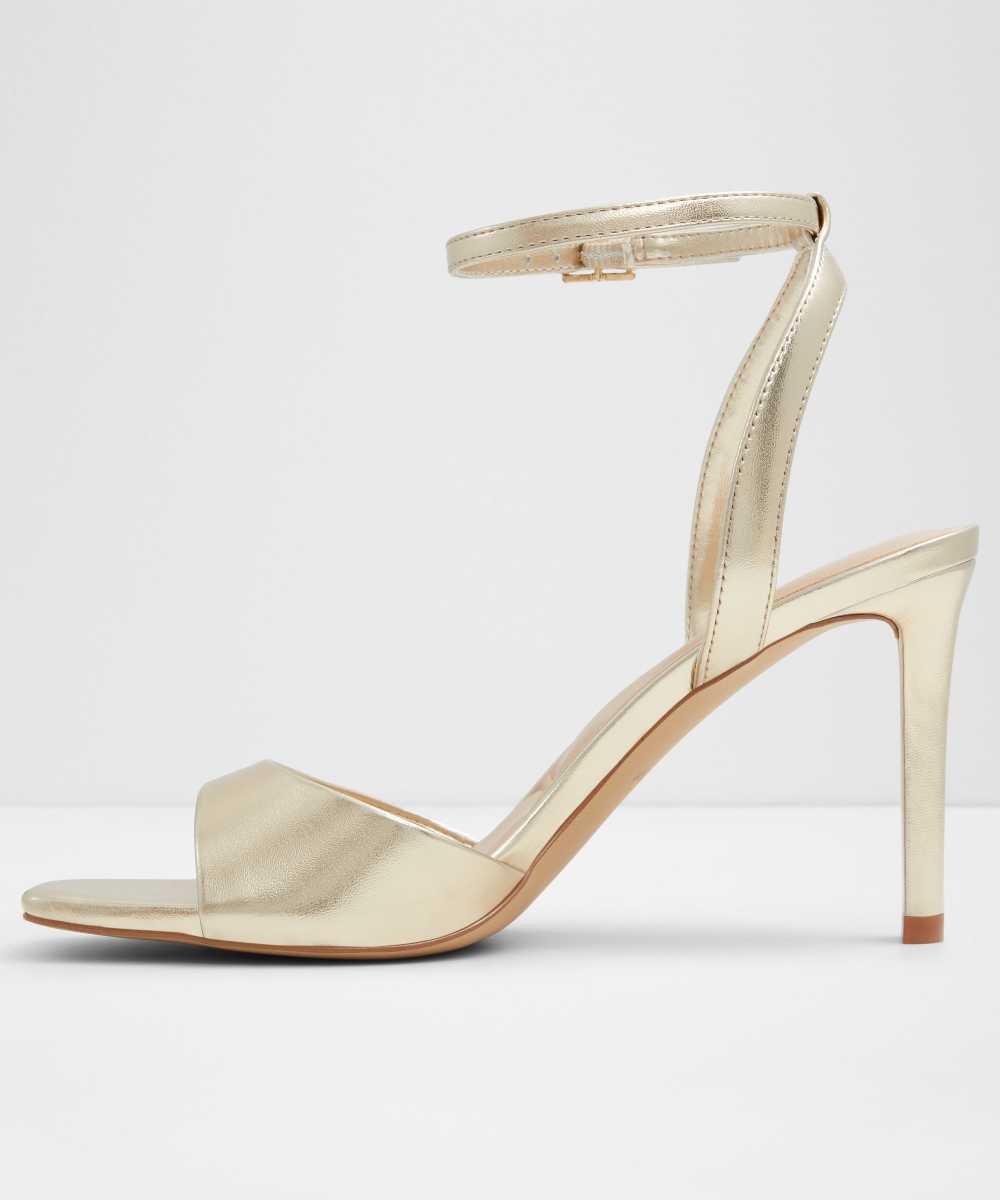 Sandalias de tacón de mujer con punta cuadrada - Oro Oro-4