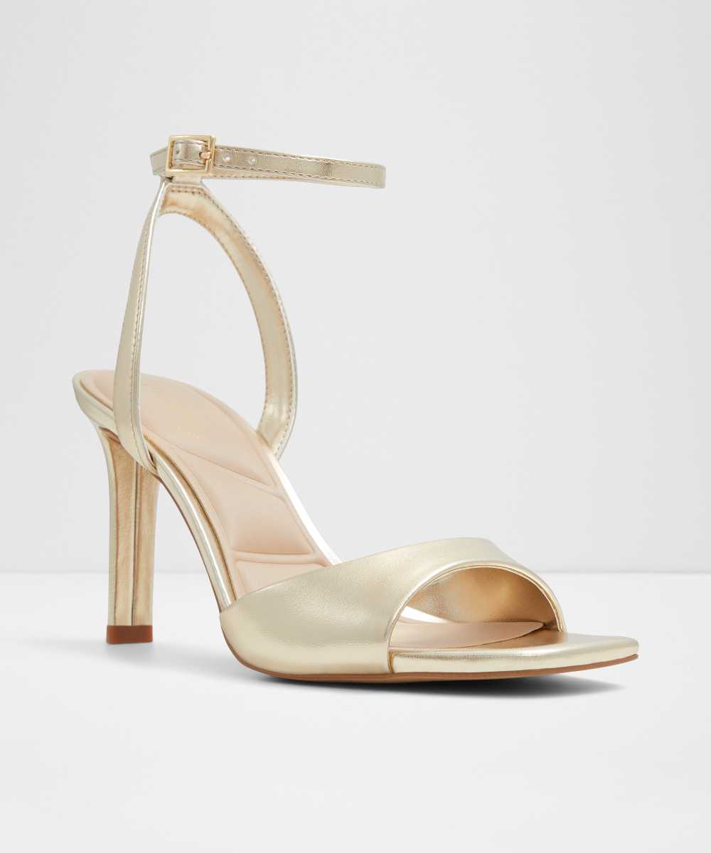 Sandalias de tacón de mujer con punta cuadrada - Oro Oro-6